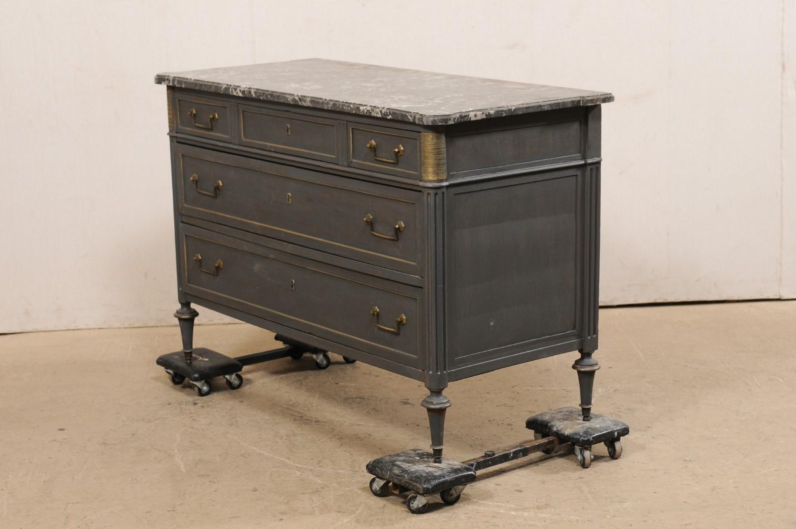 French Neoclassical Style Chest of Drawers w/Marble Top & Brass Accents, 19th C. 9