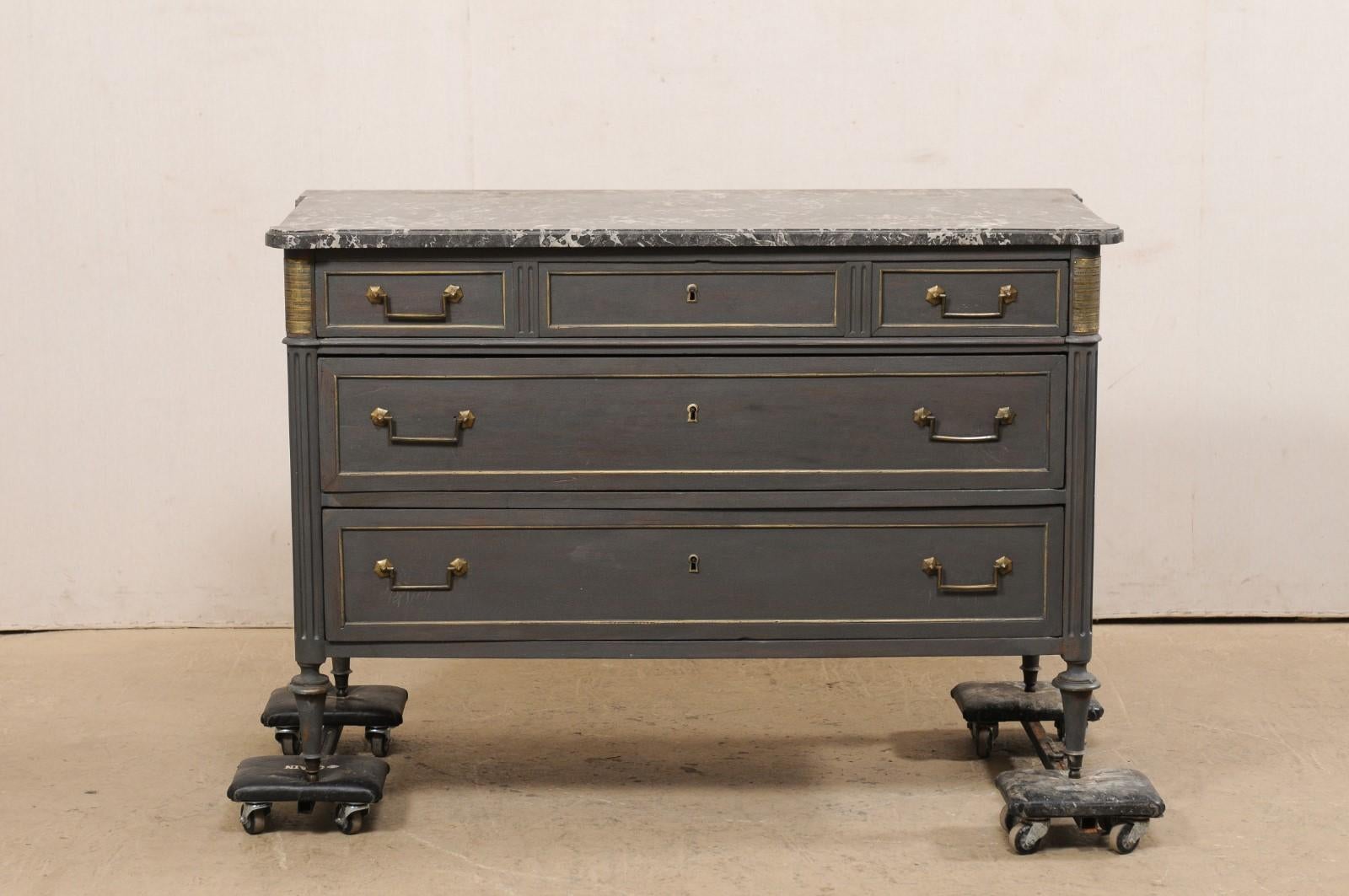 French Neoclassical Style Chest of Drawers w/Marble Top & Brass Accents, 19th C. 10