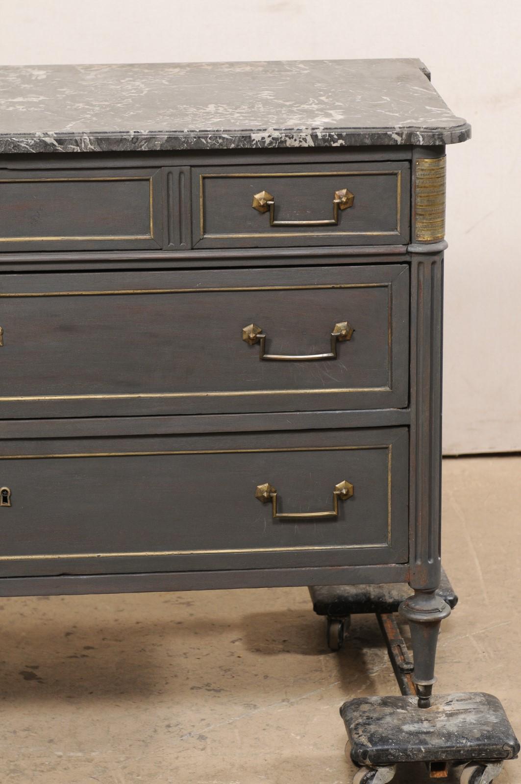French Neoclassical Style Chest of Drawers w/Marble Top & Brass Accents, 19th C. 11