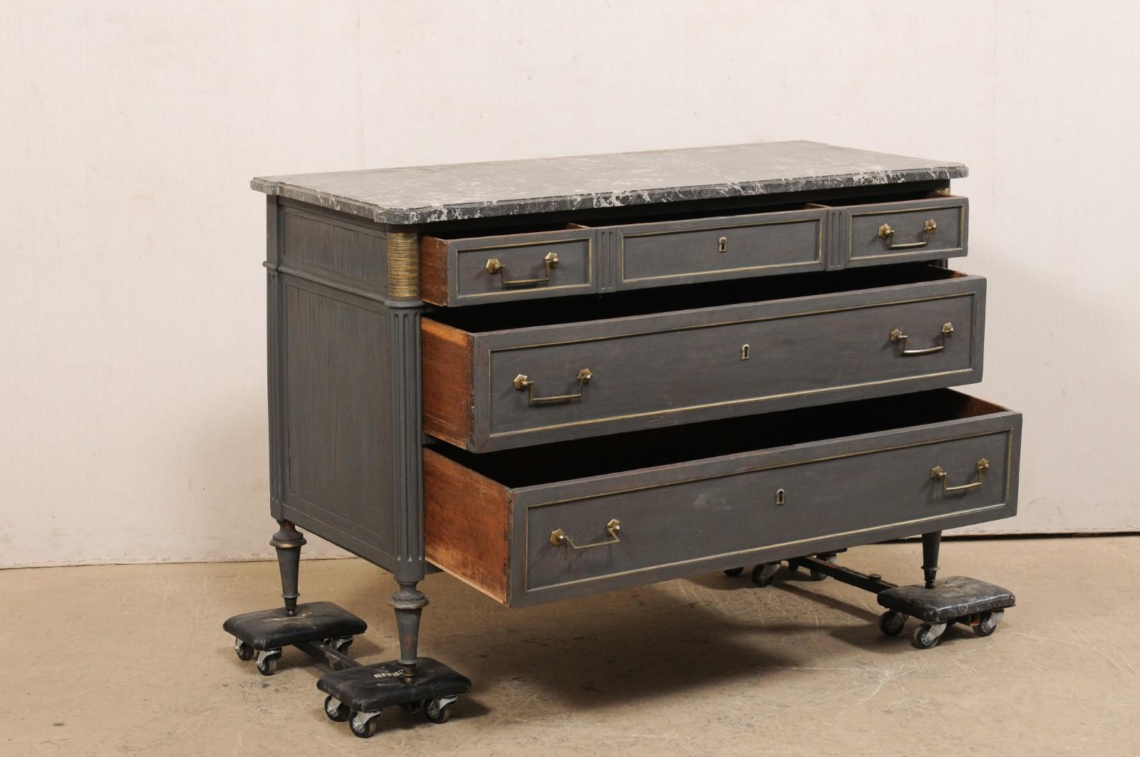 19th Century French Neoclassical Style Chest of Drawers w/Marble Top & Brass Accents, 19th C.