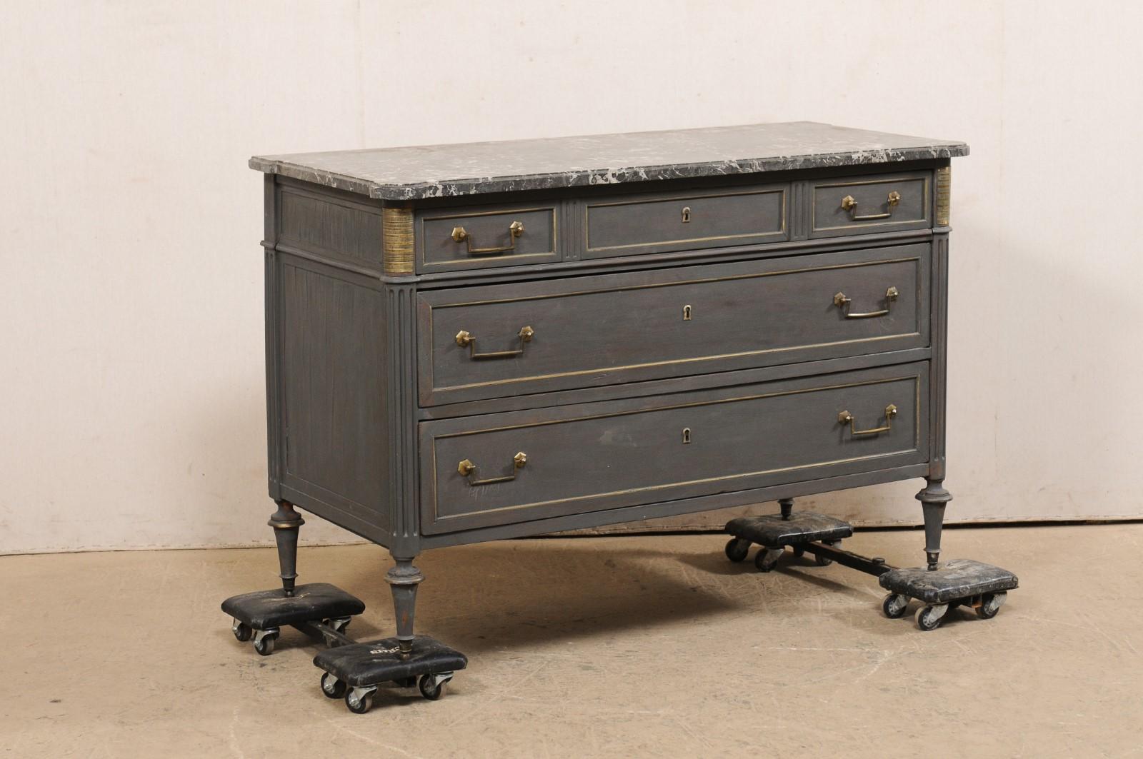 French Neoclassical Style Chest of Drawers w/Marble Top & Brass Accents, 19th C. 3