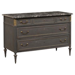 French Neoclassical Style Chest of Drawers w/Marble Top & Brass Accents, 19th C.