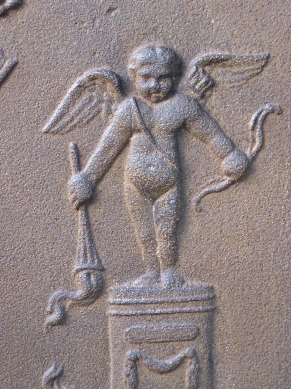 Iron French Neoclassical Style 'Cupid with Decoration' Fireback