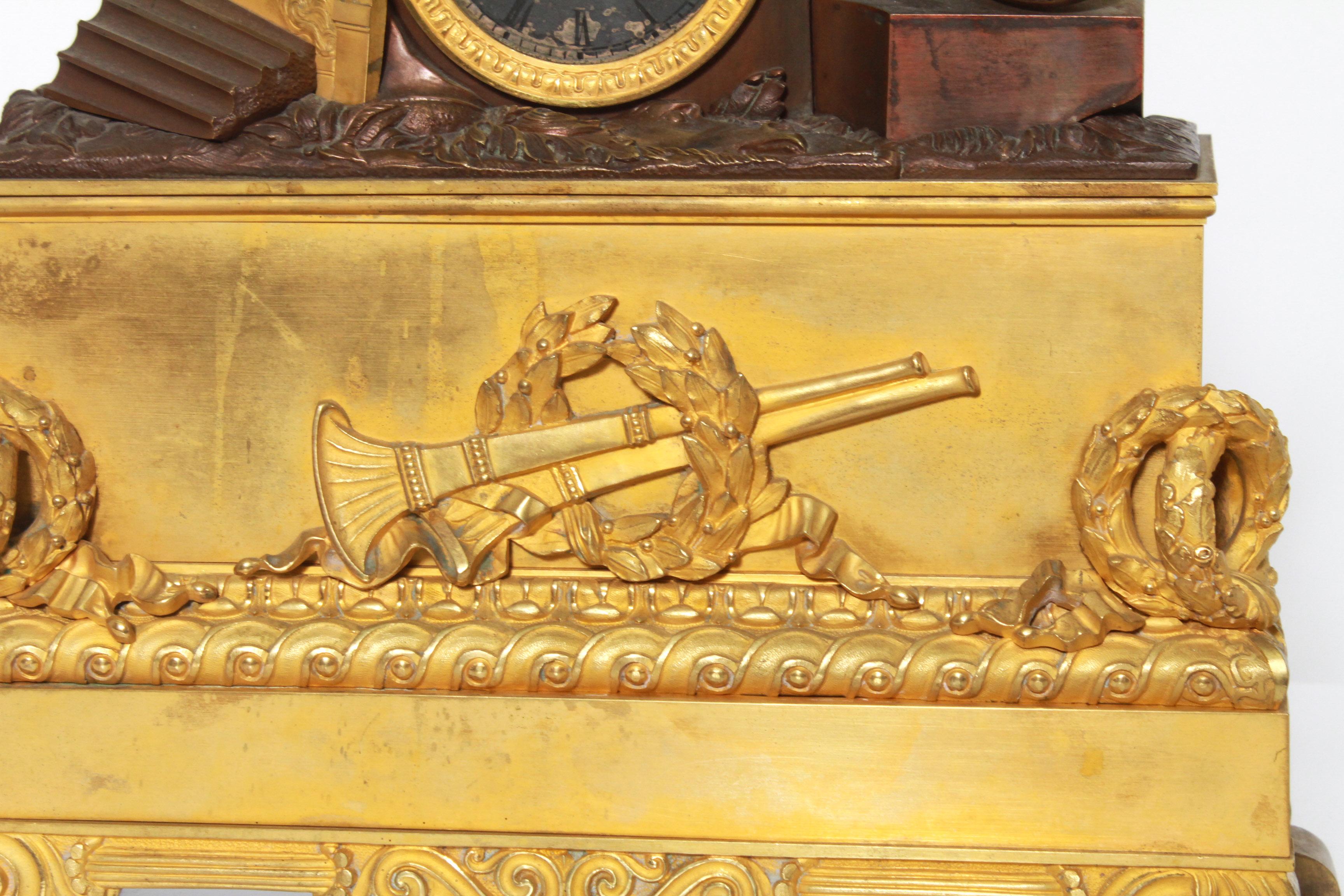 French Neoclassical Style Dore Bronze Figural Mantel Clock In Good Condition In Astoria, NY