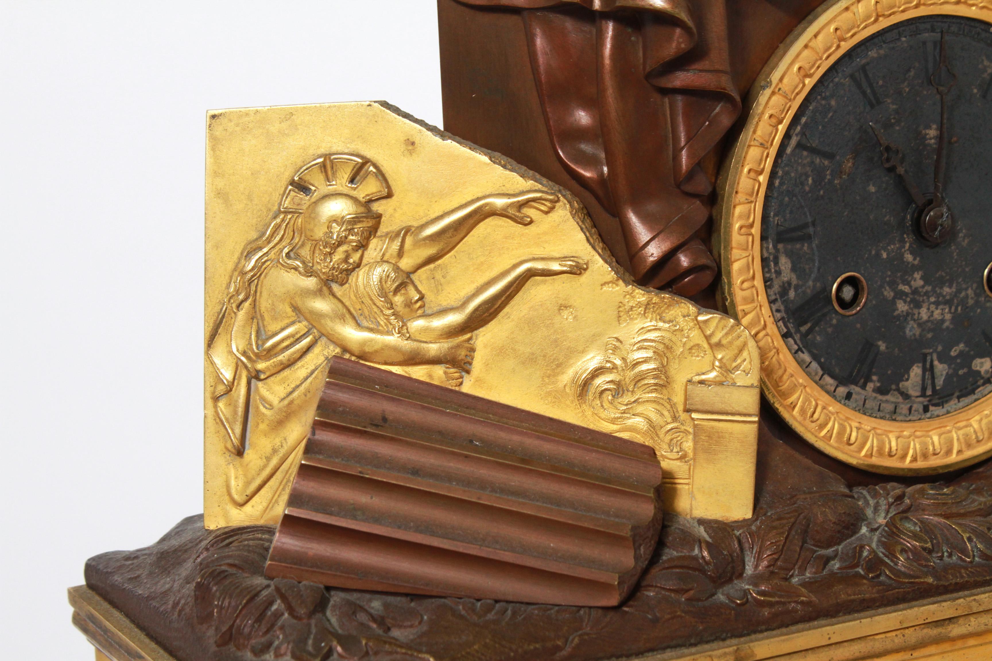 19th Century French Neoclassical Style Dore Bronze Figural Mantel Clock
