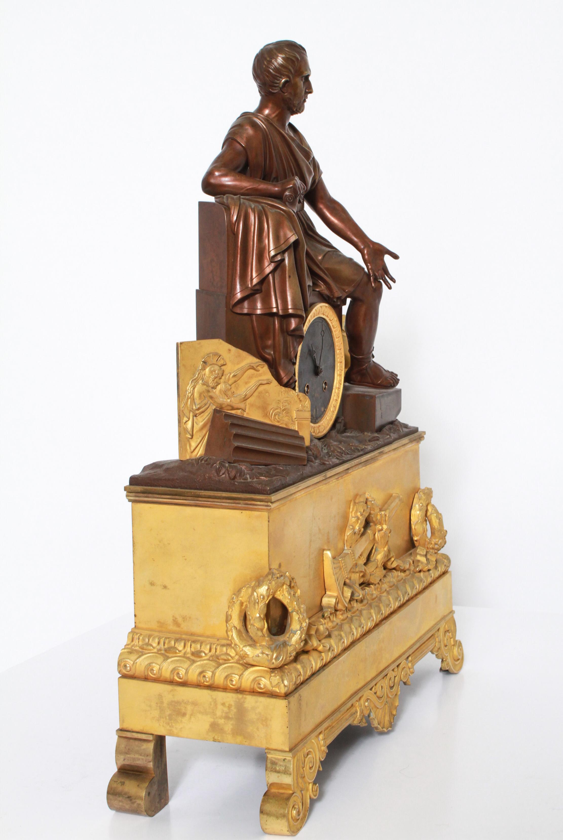 Metal French Neoclassical Style Dore Bronze Figural Mantel Clock