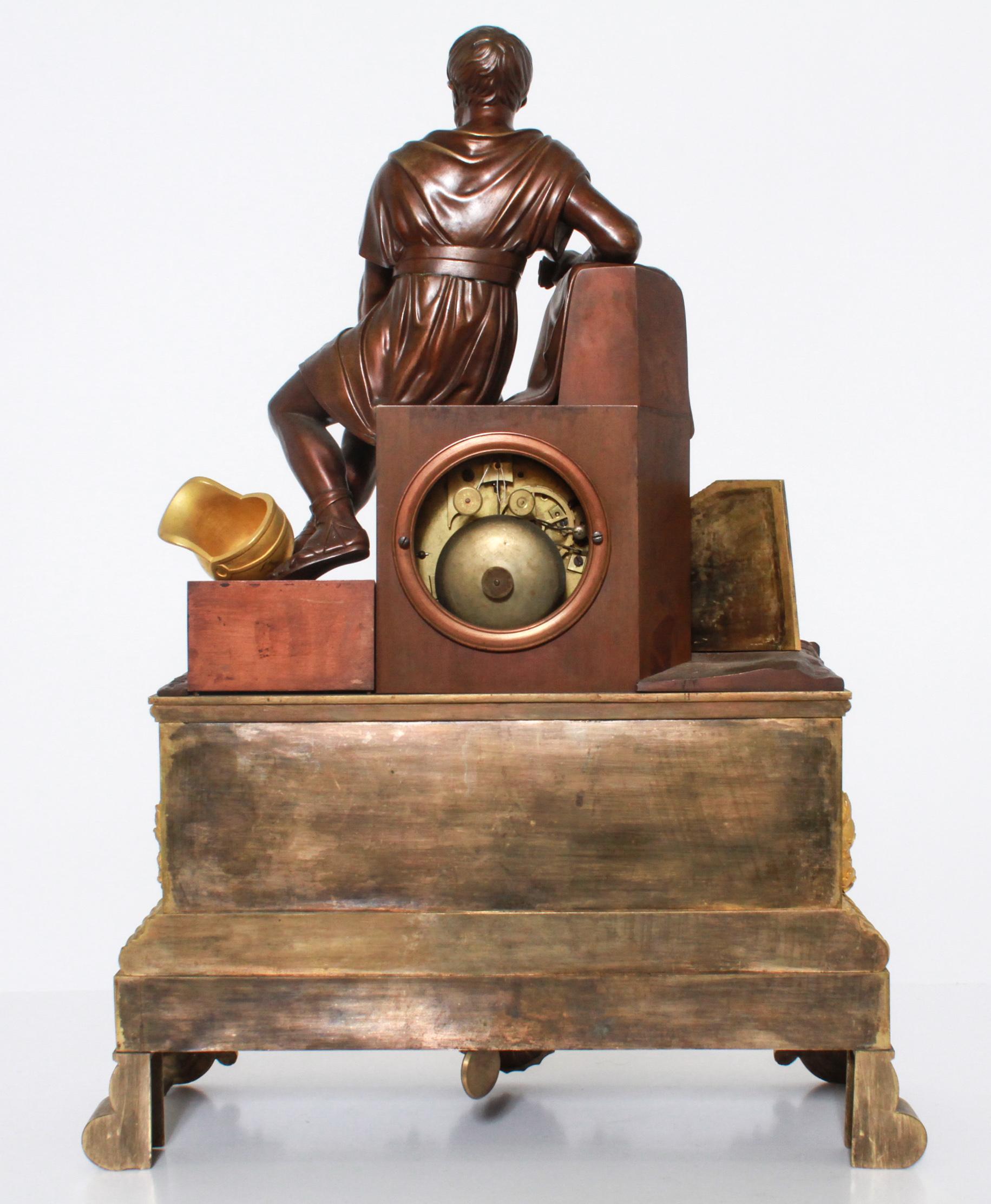 French Neoclassical Style Dore Bronze Figural Mantel Clock 1