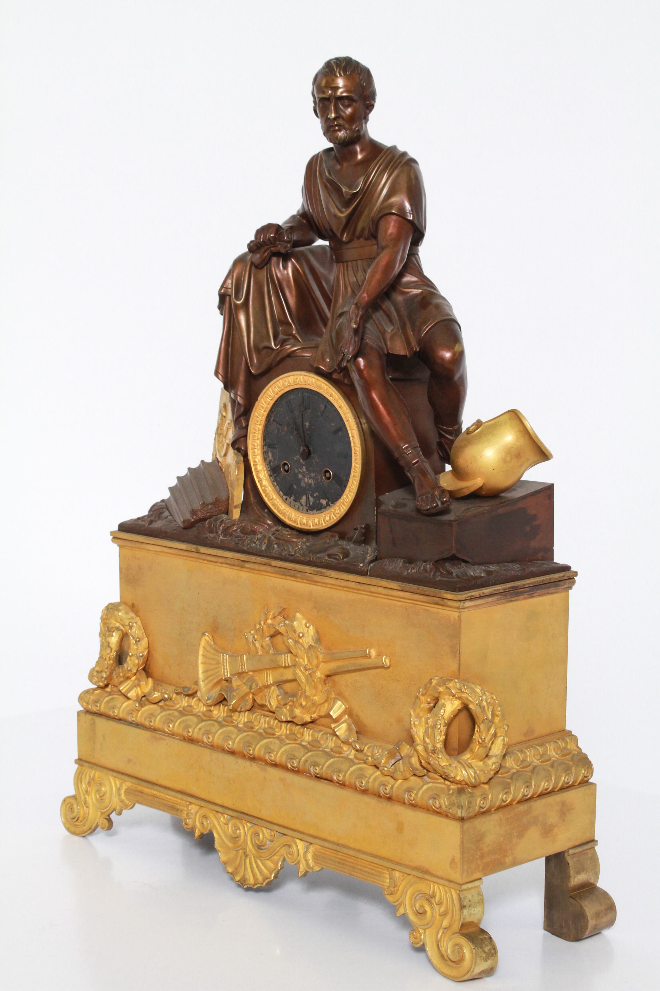 French Neoclassical Style Dore Bronze Figural Mantel Clock 2