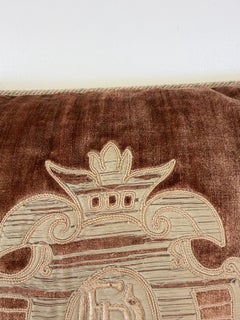 French Neoclassical-Style Embroidered monogram Velvet Lumbar Pillow