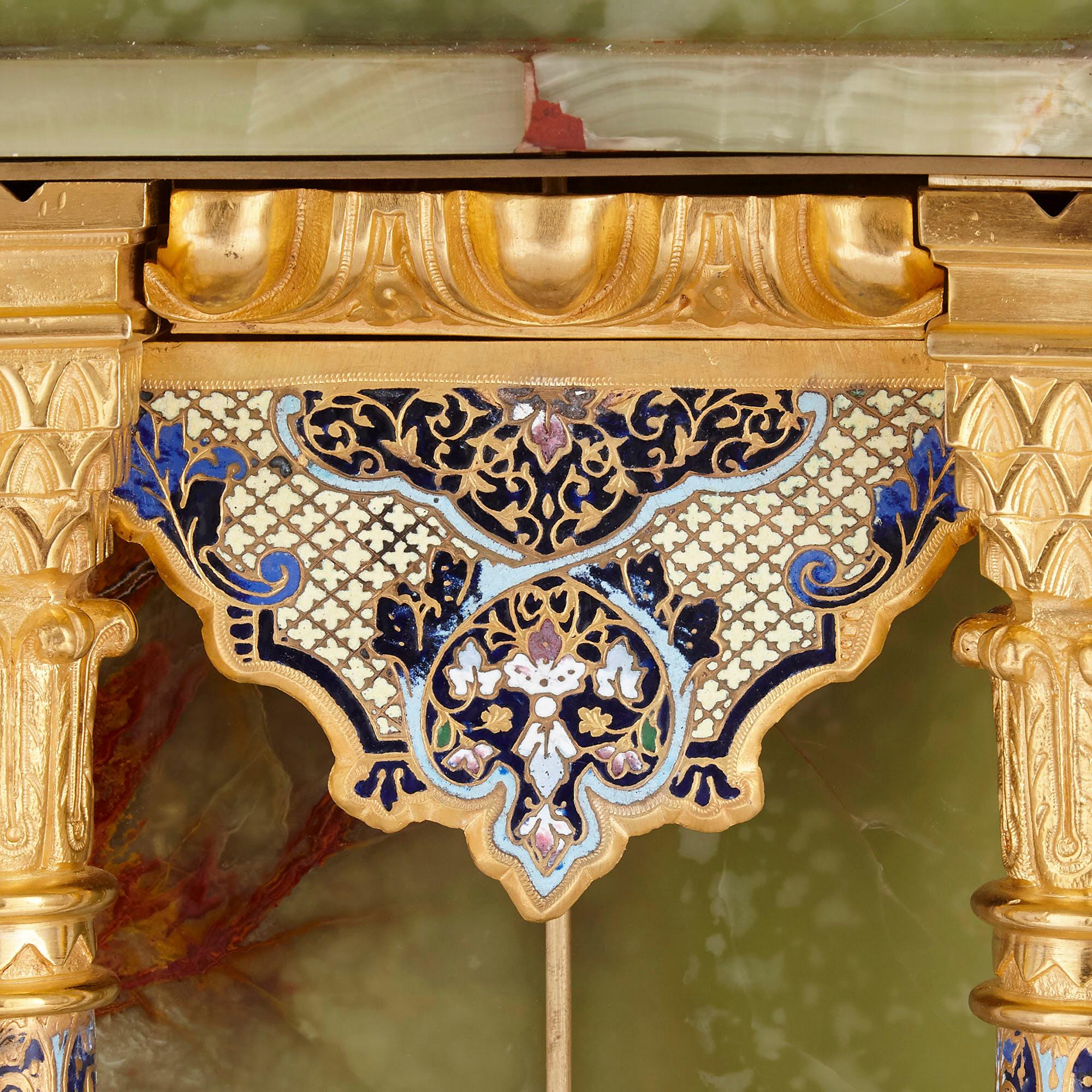 19th Century French Neoclassical Style Enamel, Onyx, and Gilt Bronze Pedestal Clock For Sale