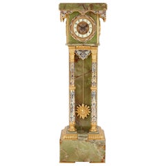 Antique French Neoclassical Style Enamel, Onyx, and Gilt Bronze Pedestal Clock