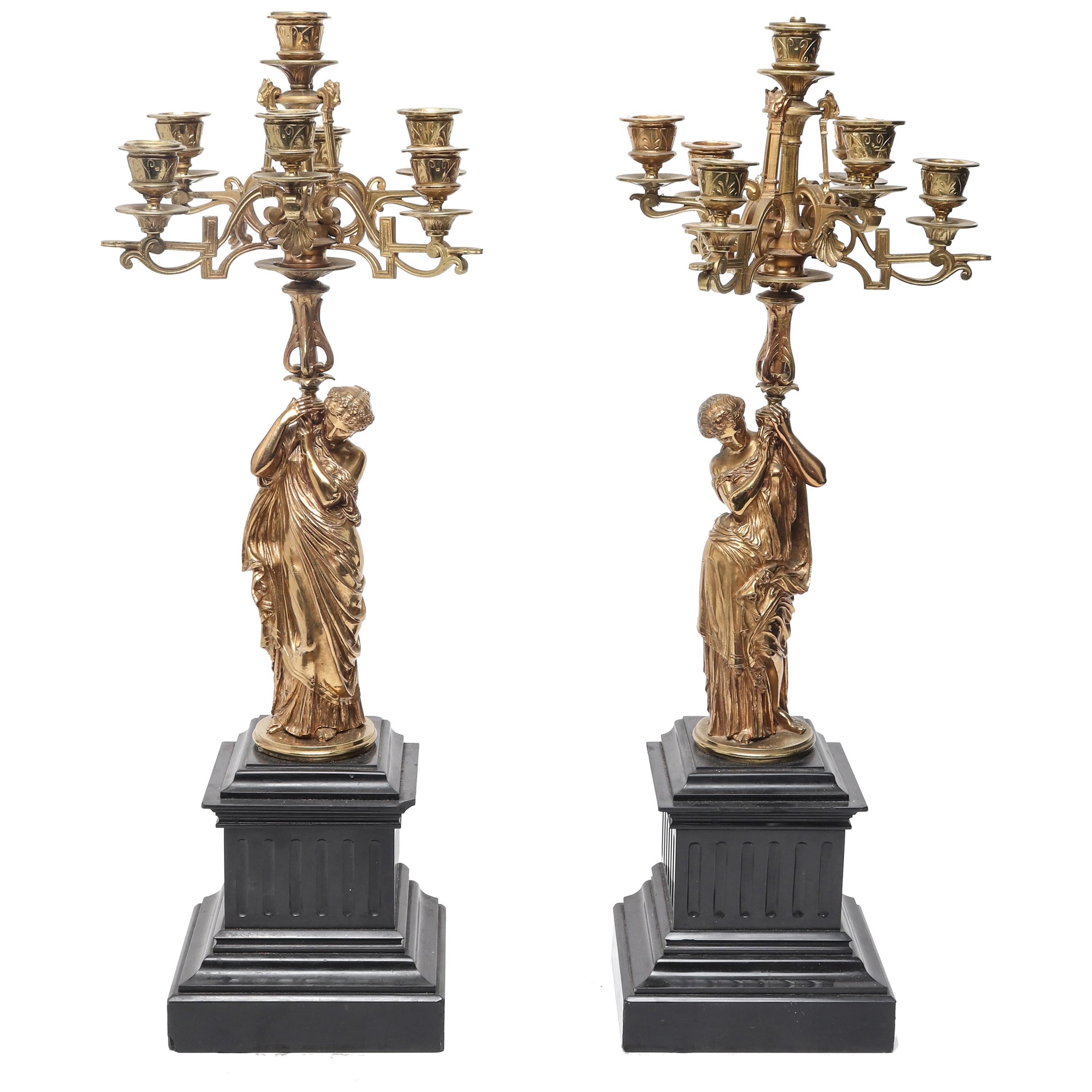French Neoclassical Style Figural Ormolu Candelabras after Mathurin Moreau