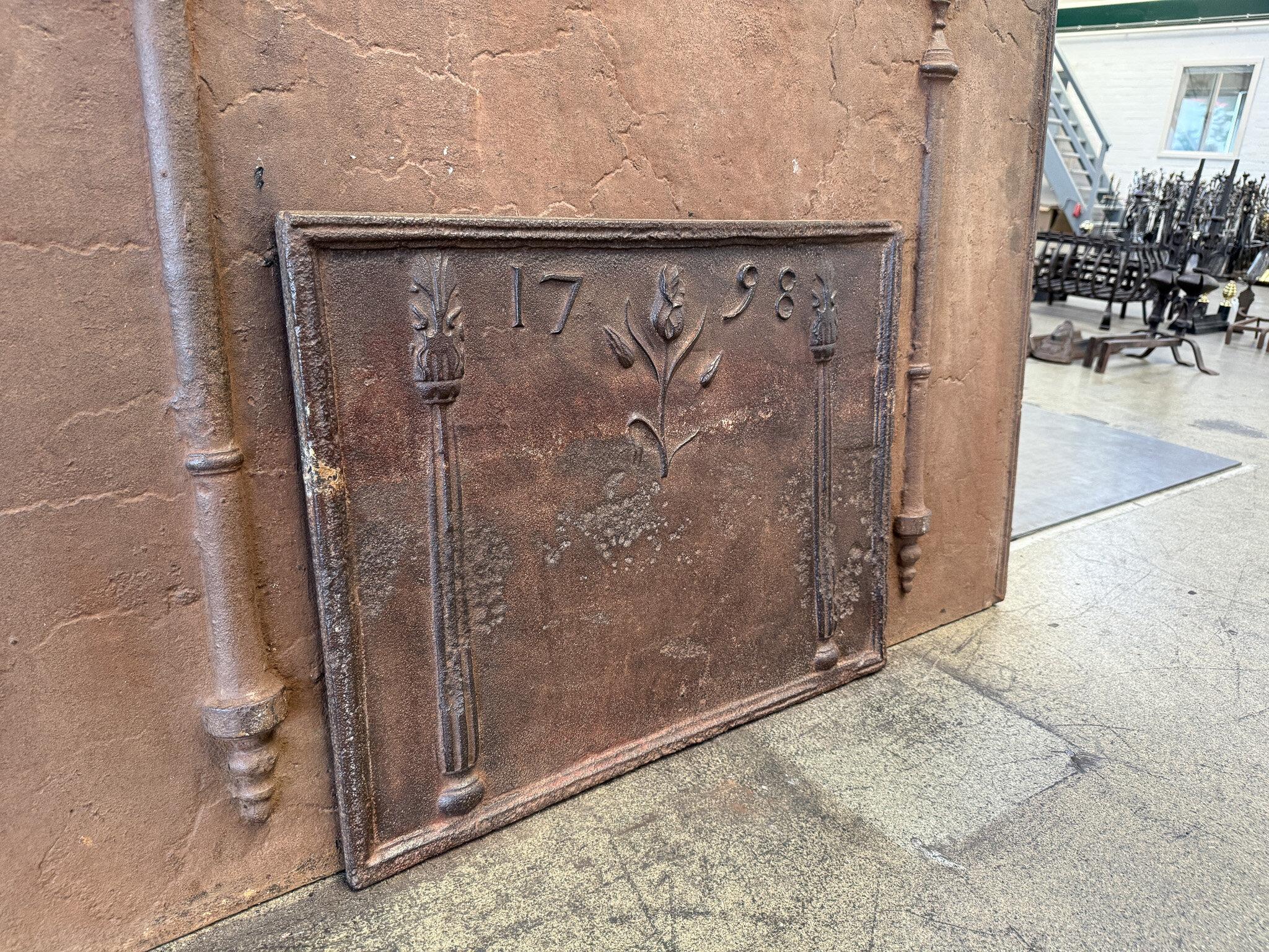 French Neoclassical Style Fireback / Backsplash, Dated 1798 For Sale 2