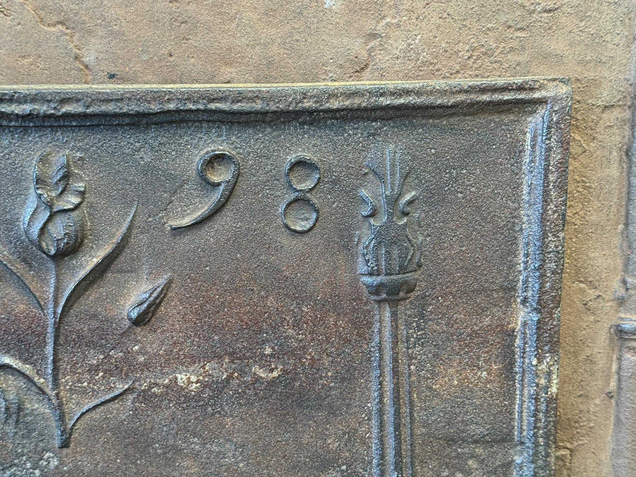 French Neoclassical Style Fireback / Backsplash, Dated 1798 For Sale 3