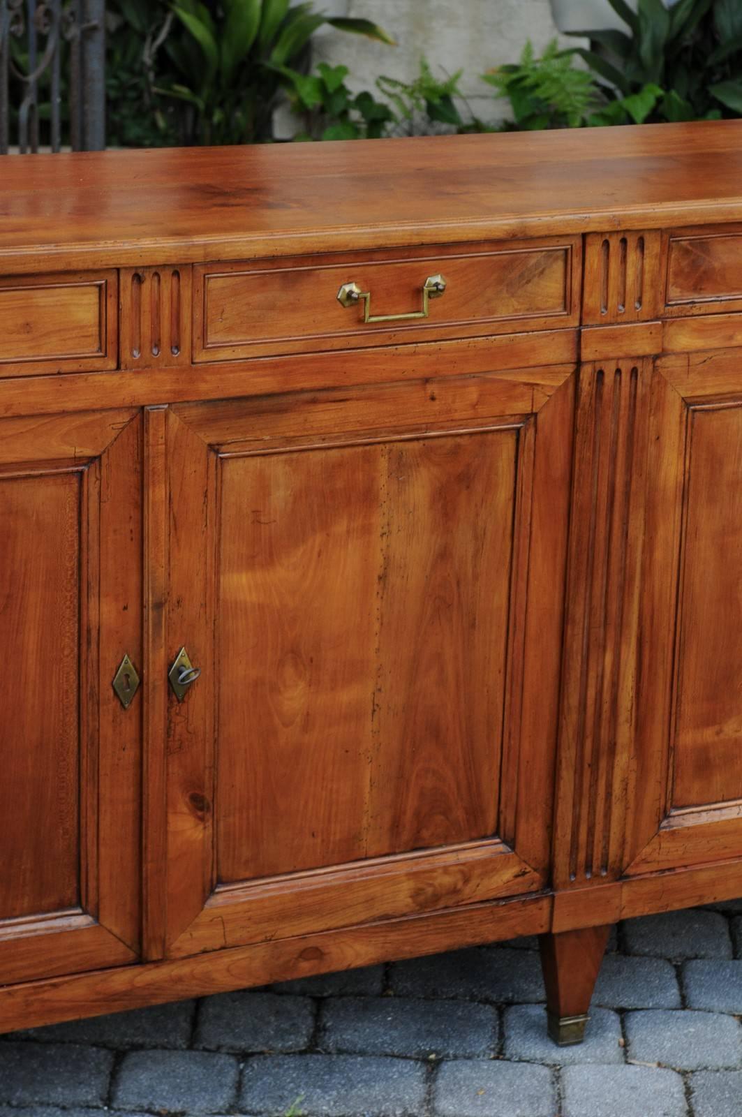 French Neoclassical Style Fruitwood 1870s Enfilade with Four Drawers and Doors 6