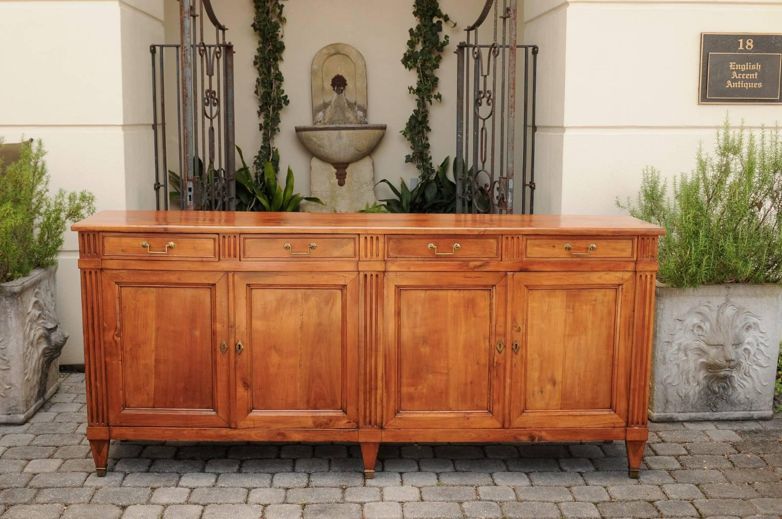 French Neoclassical Style Fruitwood 1870s Enfilade with Four Drawers and Doors In Good Condition In Atlanta, GA
