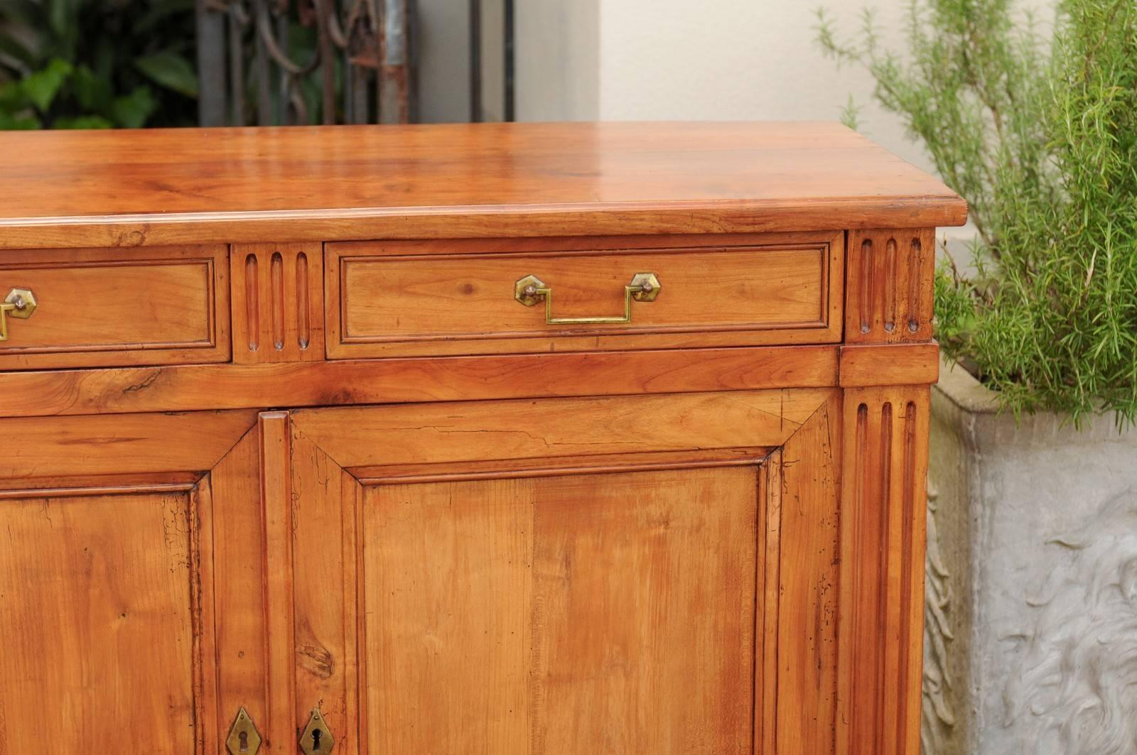 French Neoclassical Style Fruitwood 1870s Enfilade with Four Drawers and Doors 1