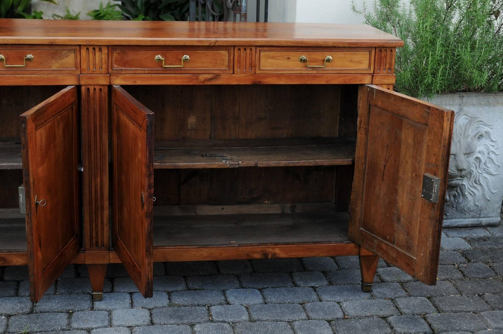 French Neoclassical Style Fruitwood 1870s Enfilade with Four Drawers and Doors 4