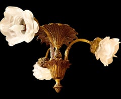 French Neoclassical Style Gilt Brass and Glass Ceiling Light, 1920s