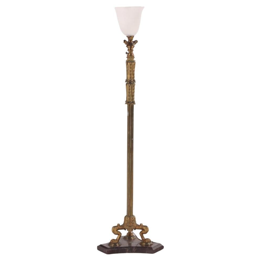 Lampadaire de style néoclassique français en bronze doré et marbre C 1900