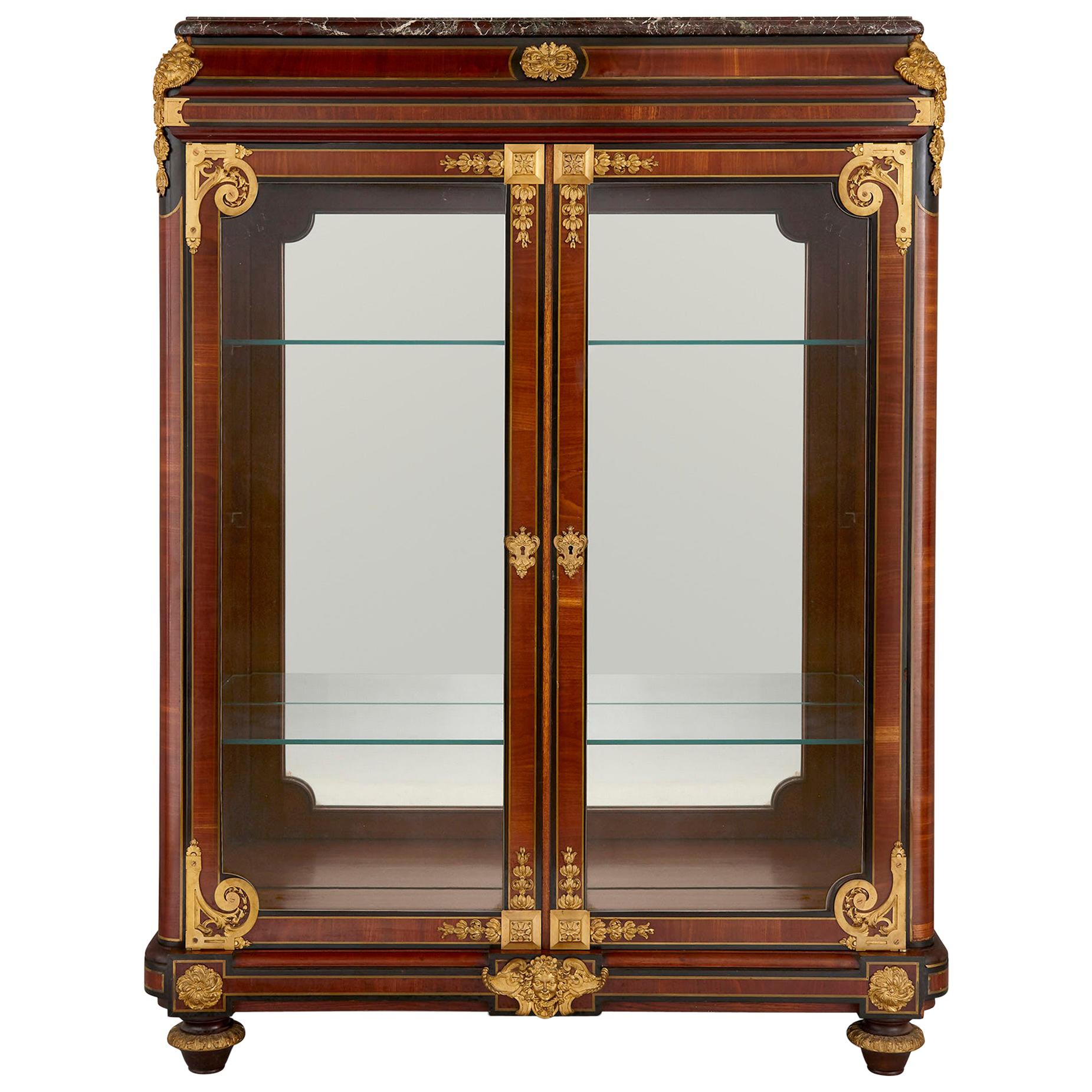 French Neoclassical Style Gilt Bronze Mounted Ebonized Wood Display Cabinet For Sale