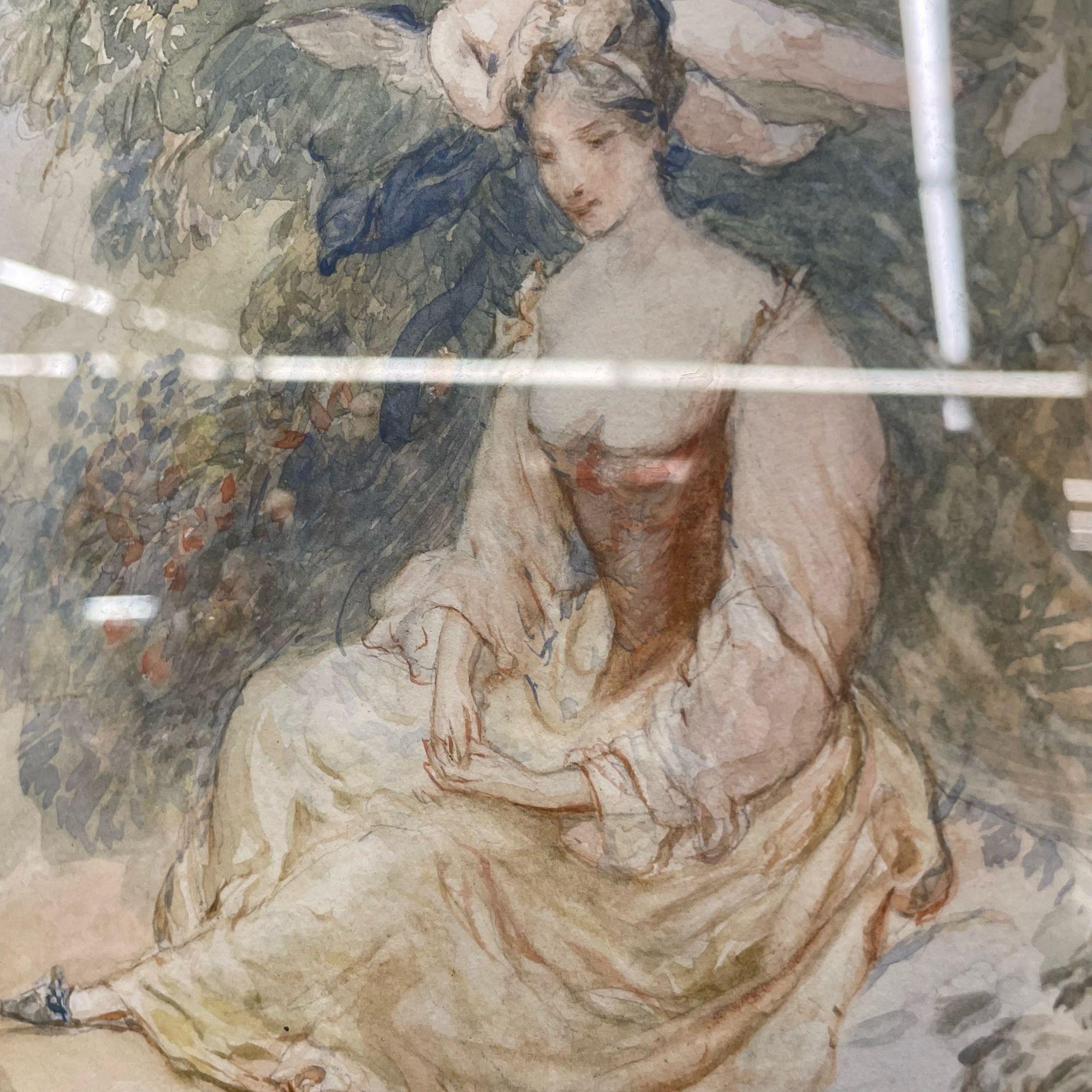 Gesso Specchio da parete/console in legno dorato in stile neoclassico francese con opera d'arte ovale in vendita