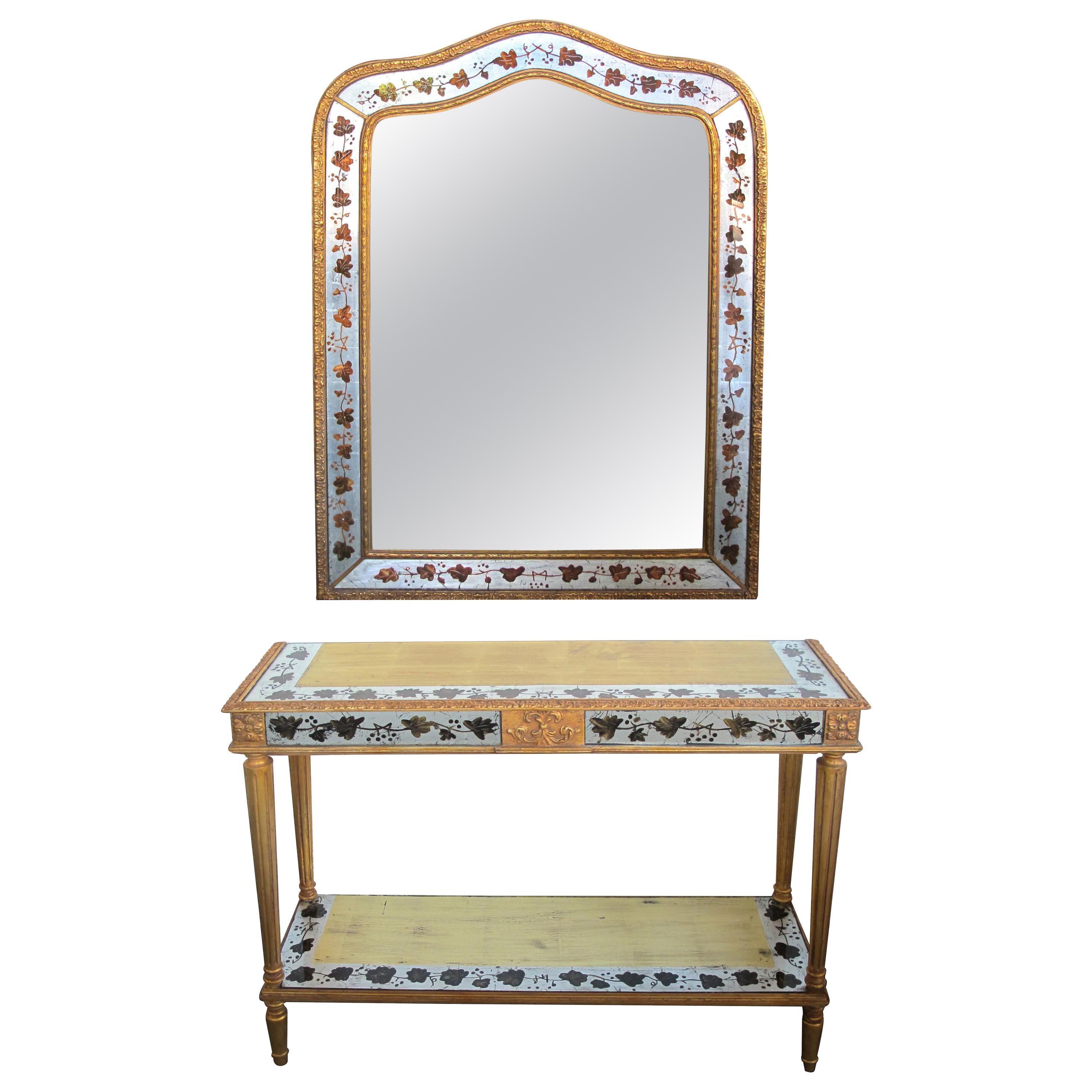 French Neoclassical Style/Hollywood Regency Églomisé Console Table and Mirror