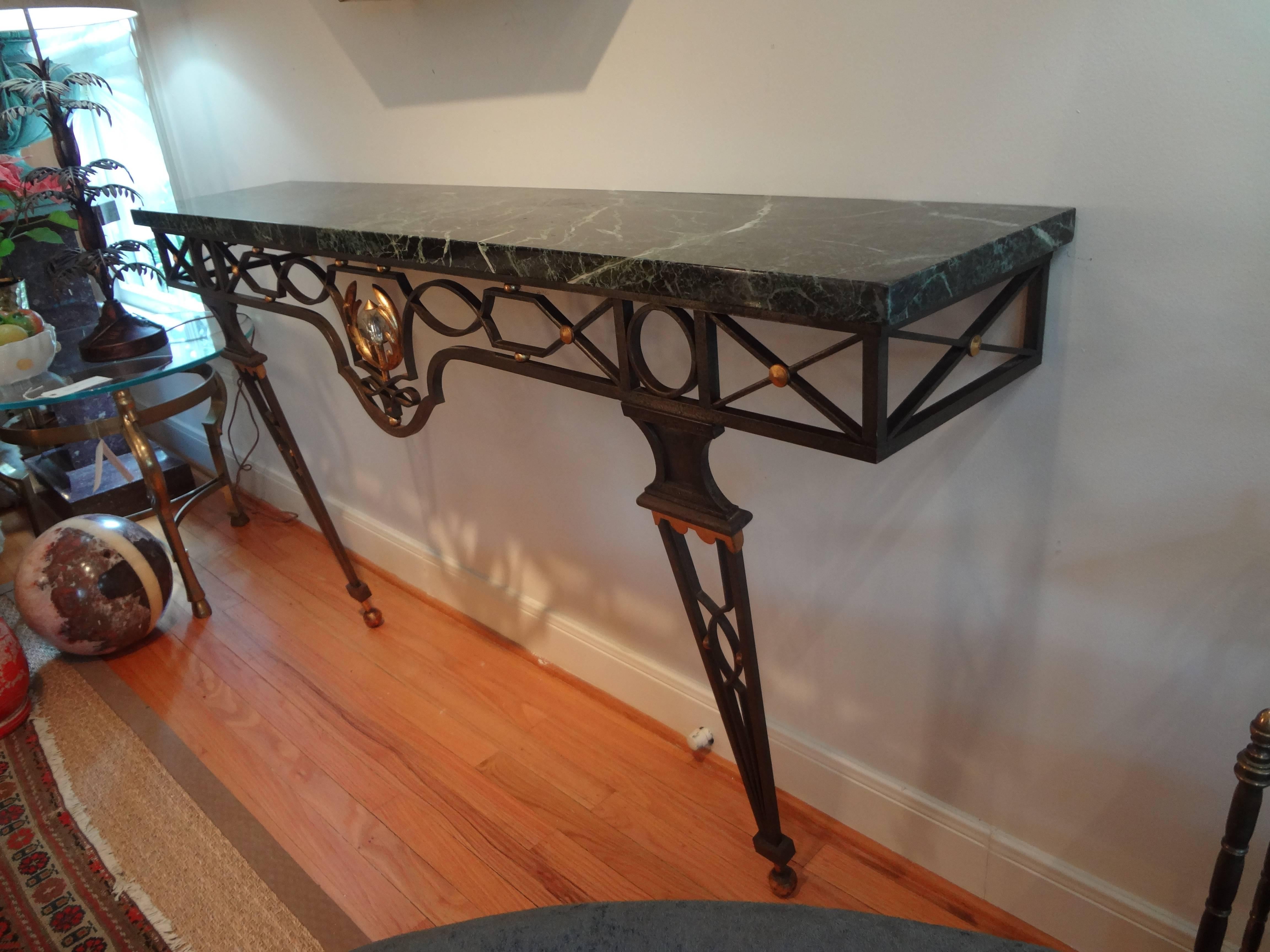 French Neoclassical Style Wrought Iron Console Table After Gilbert Poillerat In Good Condition For Sale In Houston, TX