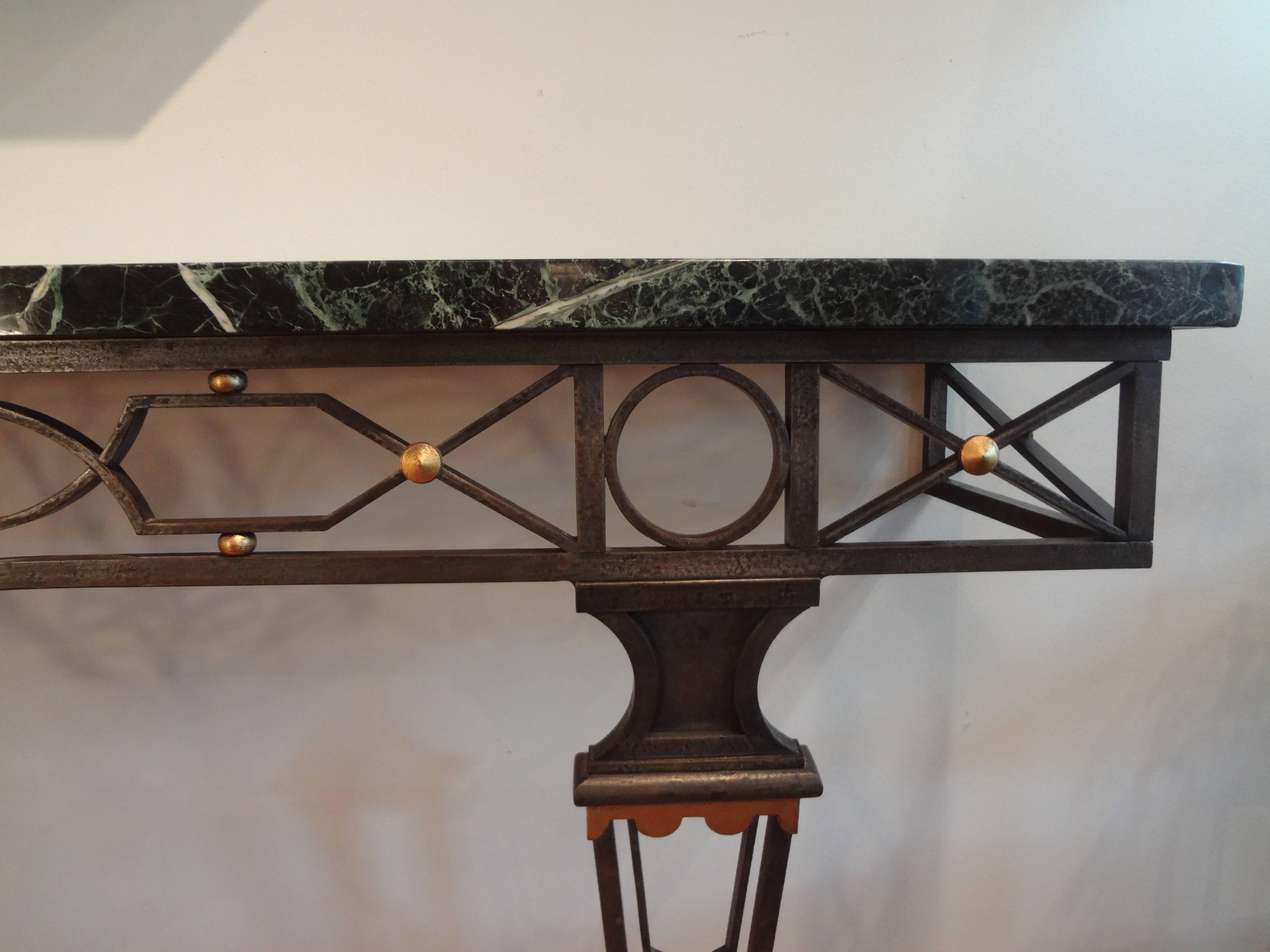 French Neoclassical Style Wrought Iron Console Table After Gilbert Poillerat For Sale 3