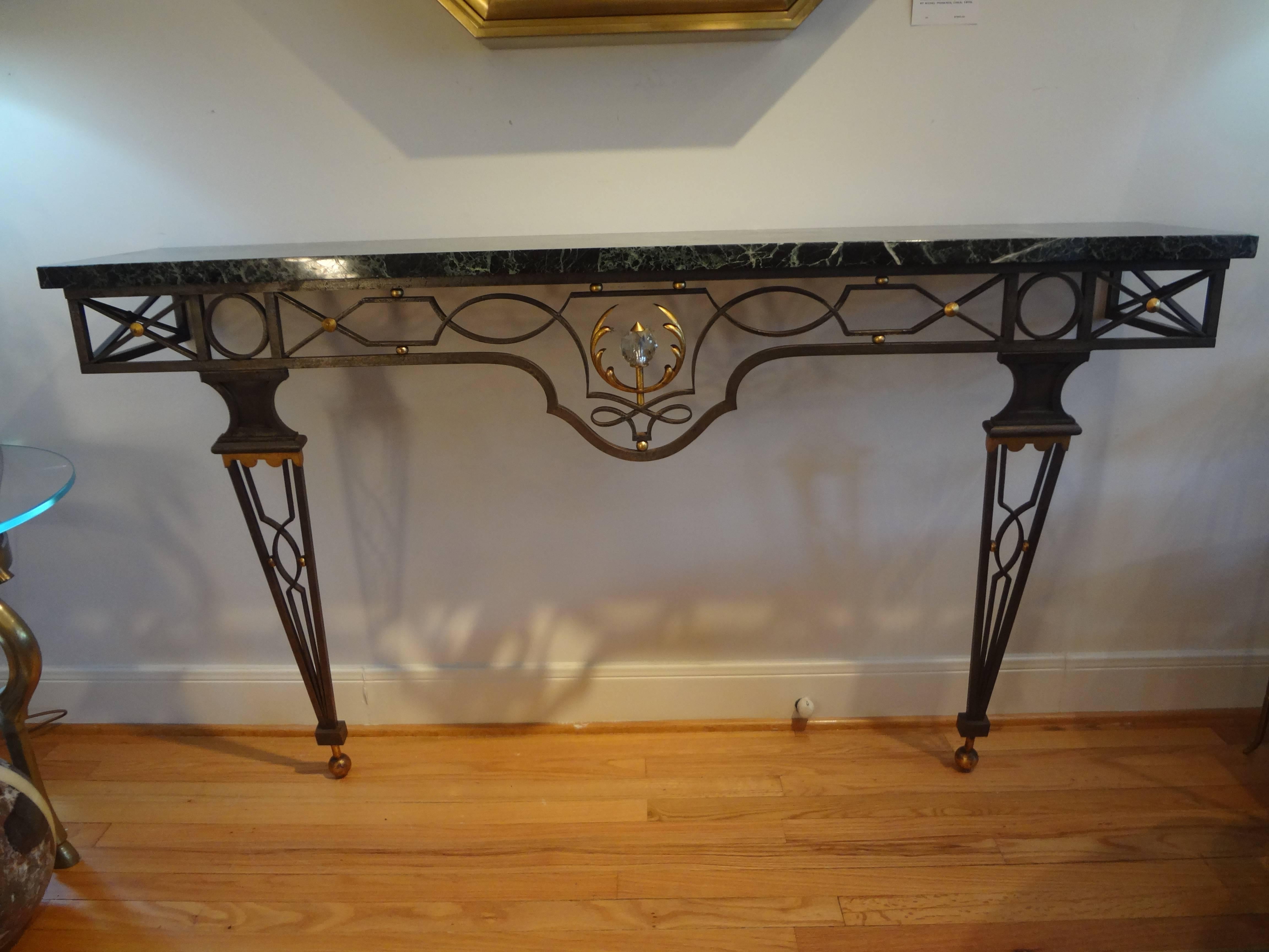 French Neoclassical Style Wrought Iron Console Table After Gilbert Poillerat For Sale 5