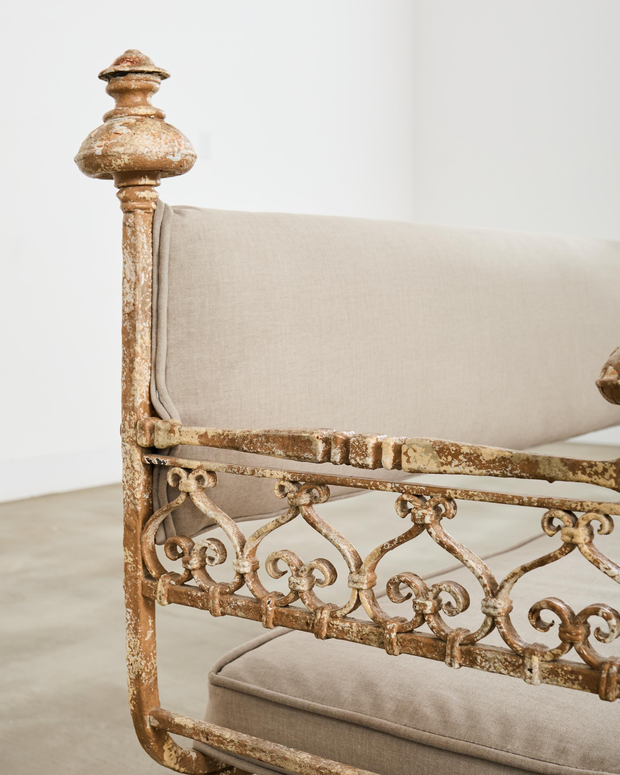 French Neoclassical Style Iron Curule Bench with Mace Finials For Sale 4