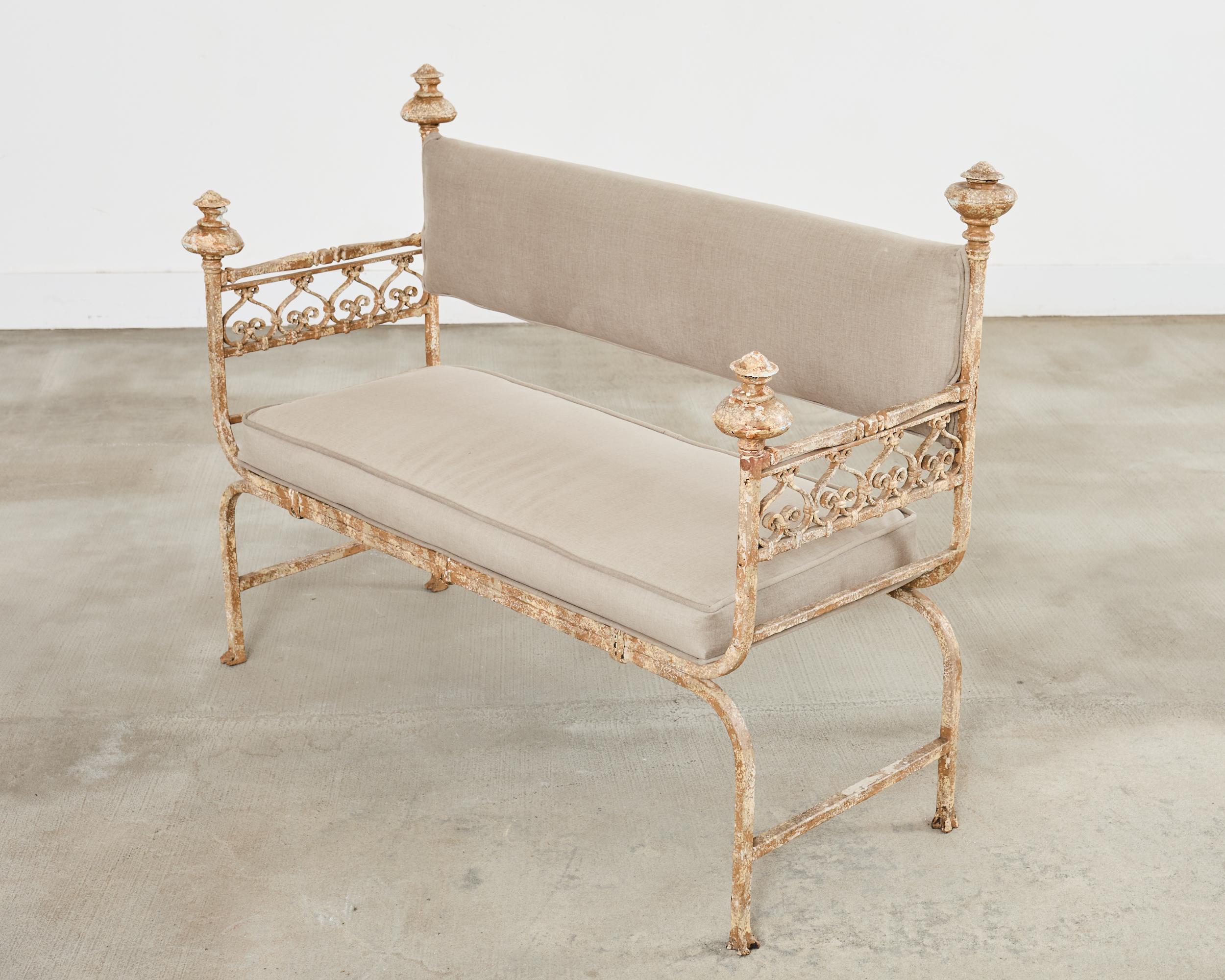 French Neoclassical Style Iron Curule Bench with Mace Finials For Sale 6