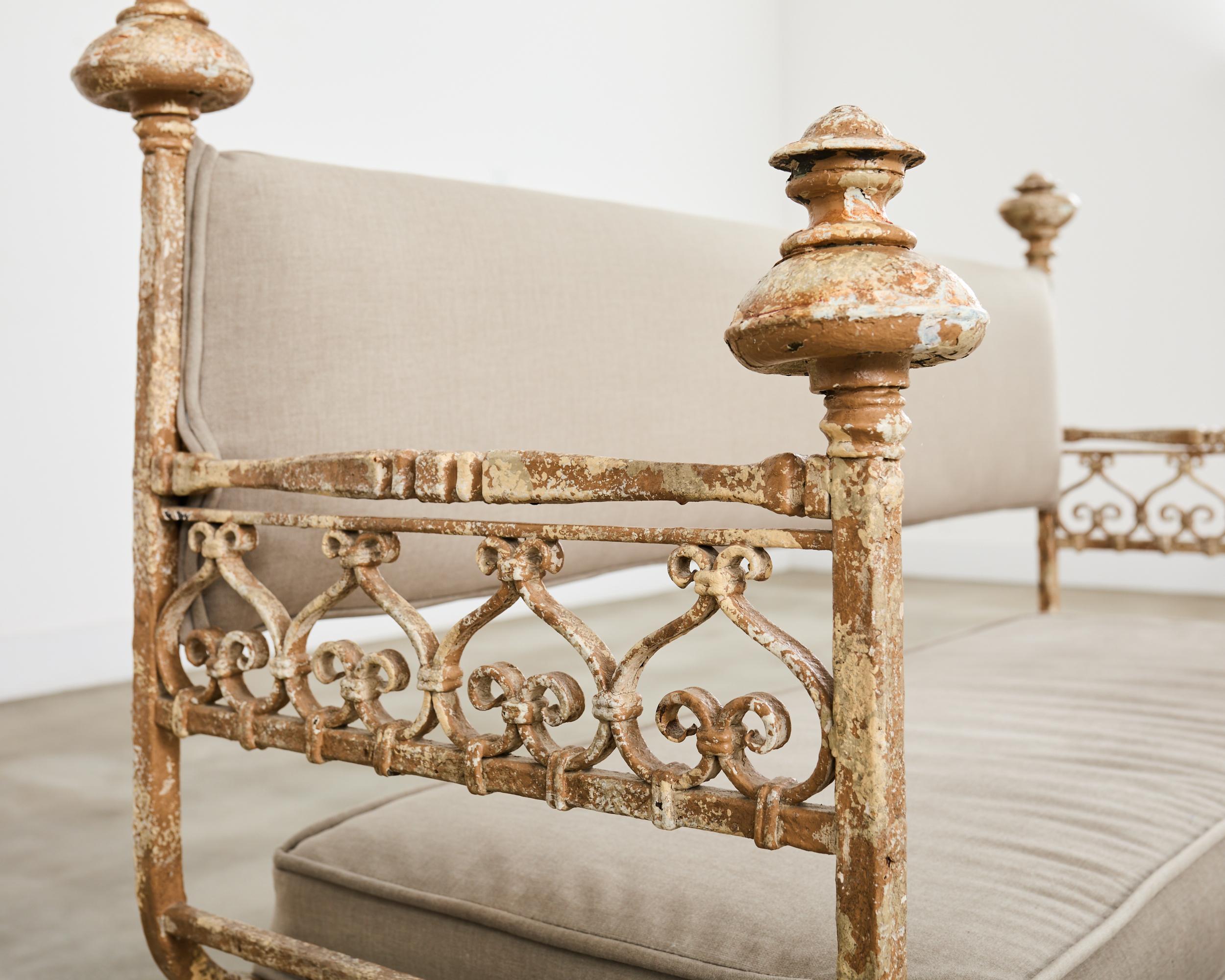 French Neoclassical Style Iron Curule Bench with Mace Finials For Sale 7