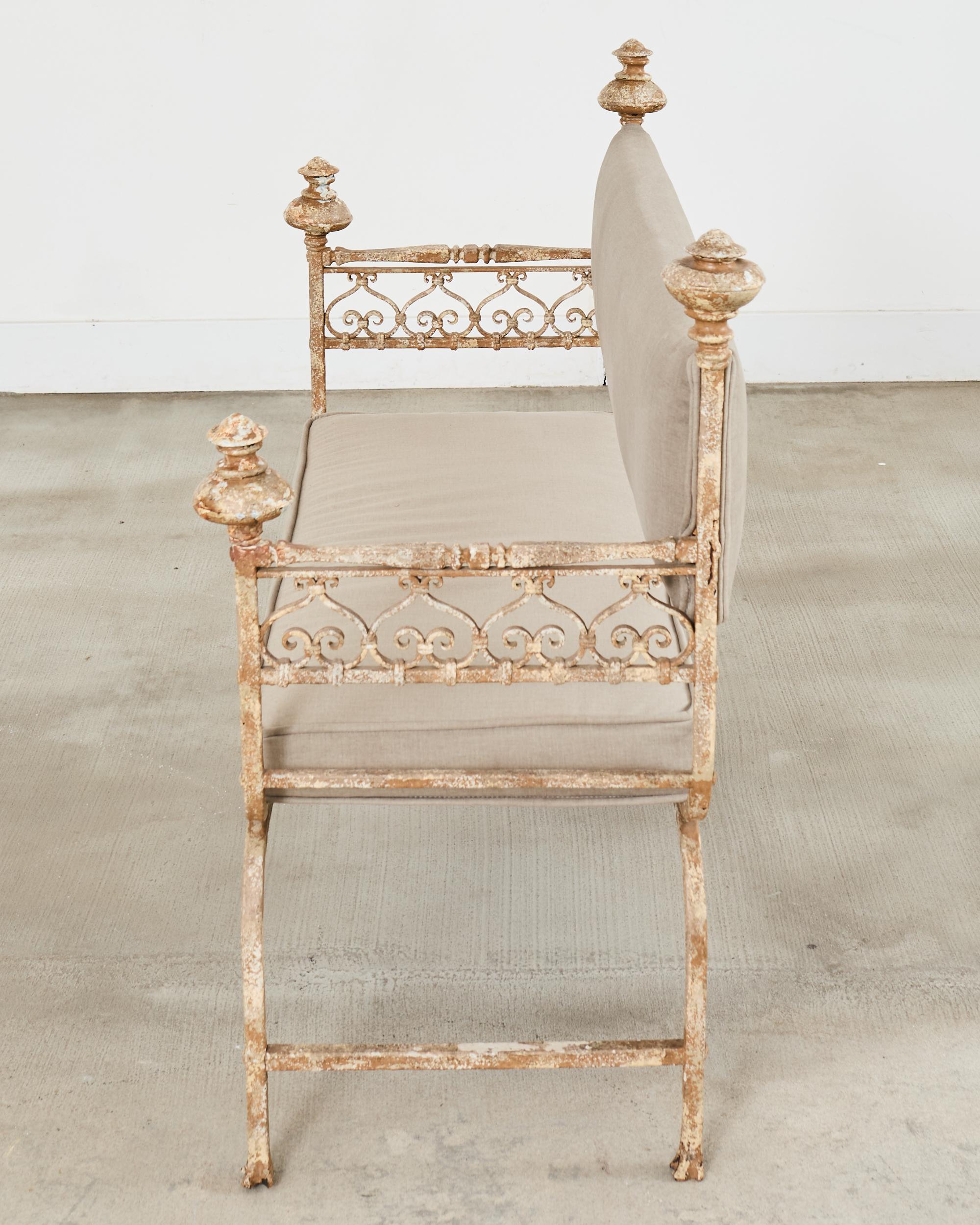 French Neoclassical Style Iron Curule Bench with Mace Finials For Sale 8