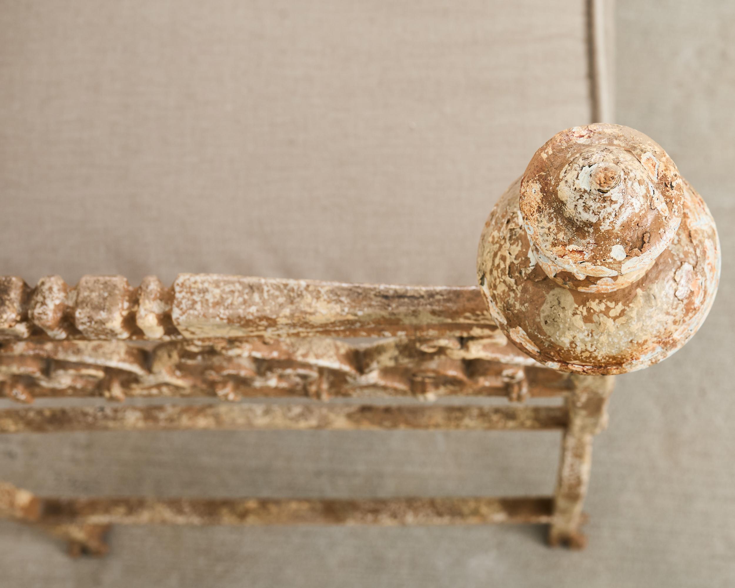 French Neoclassical Style Iron Curule Bench with Mace Finials For Sale 9