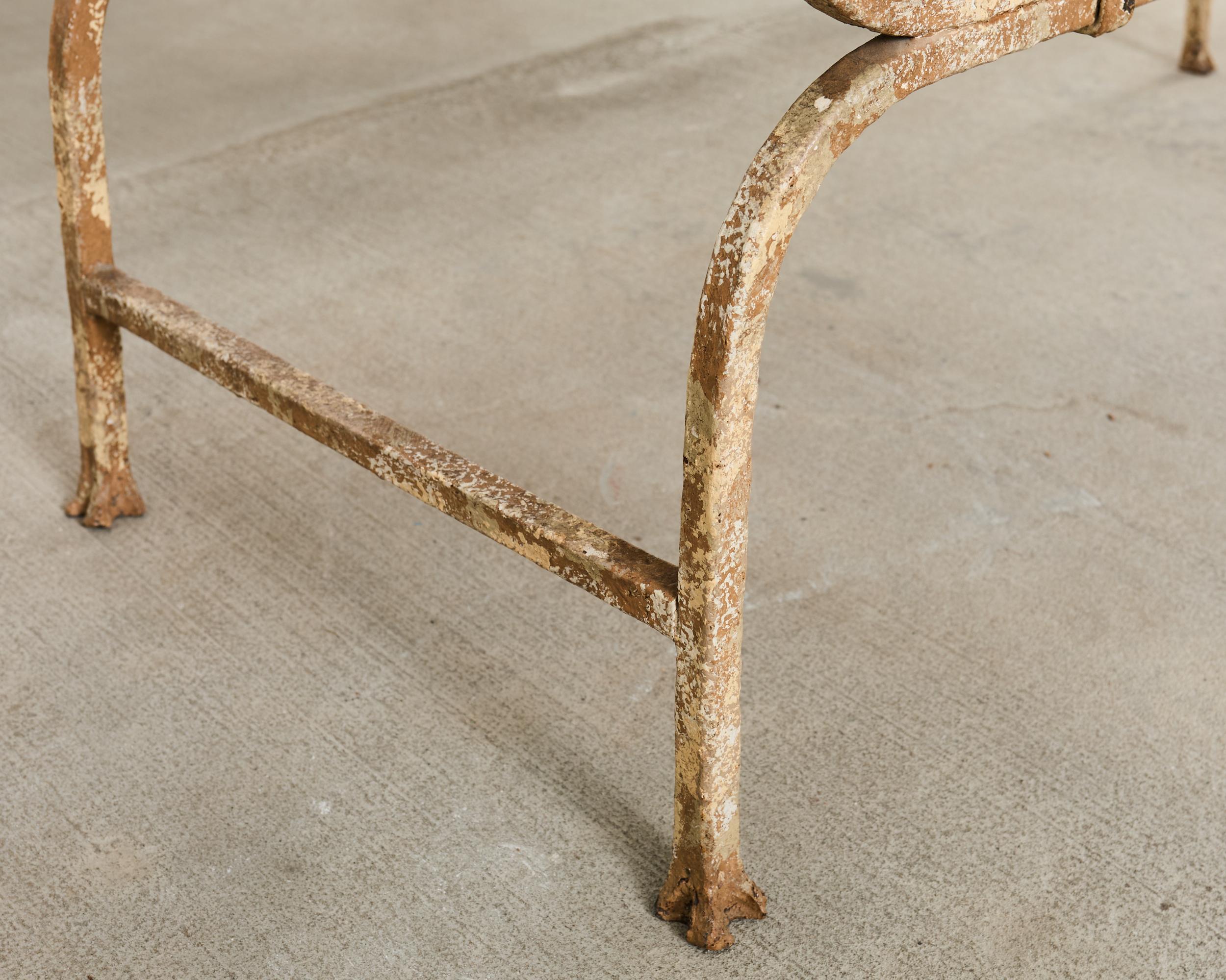 French Neoclassical Style Iron Curule Bench with Mace Finials For Sale 11