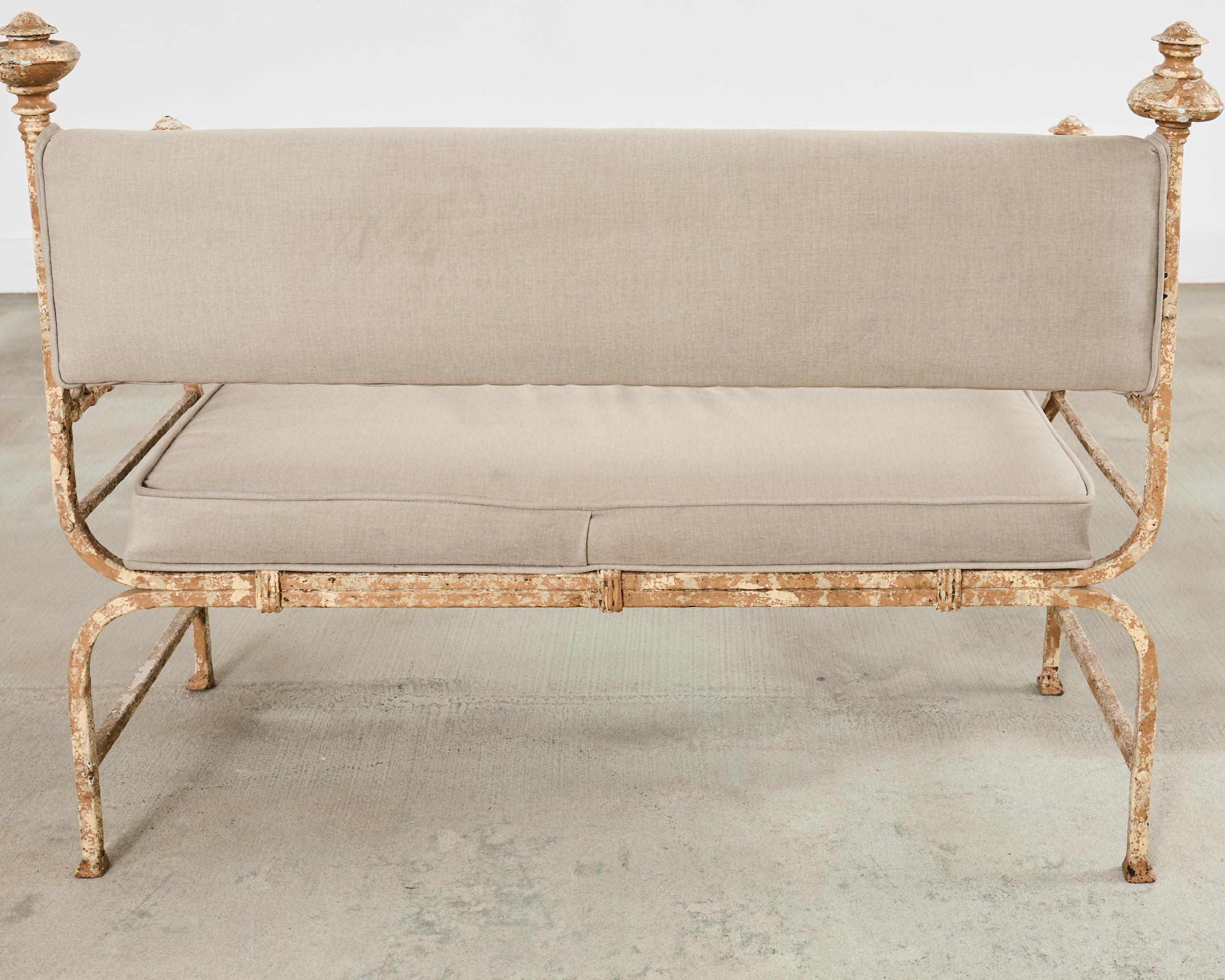 French Neoclassical Style Iron Curule Bench with Mace Finials For Sale 13