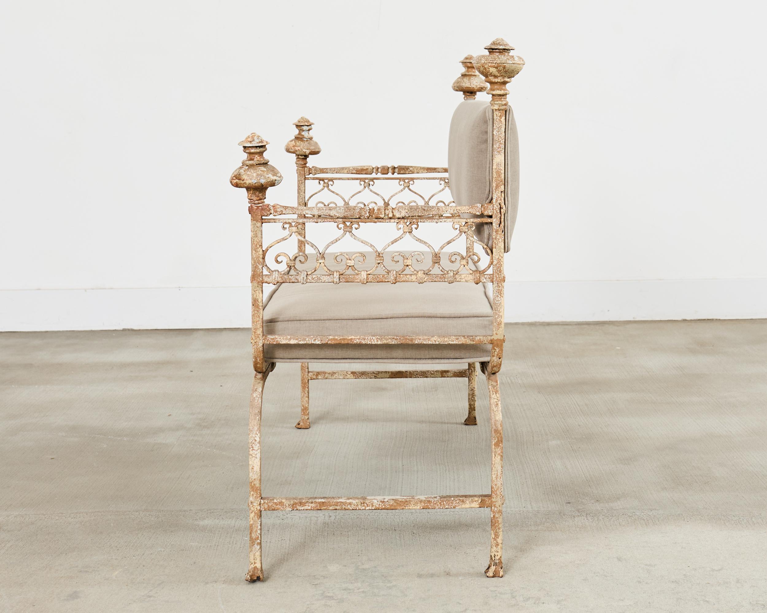 French Neoclassical Style Iron Curule Bench with Mace Finials For Sale 2