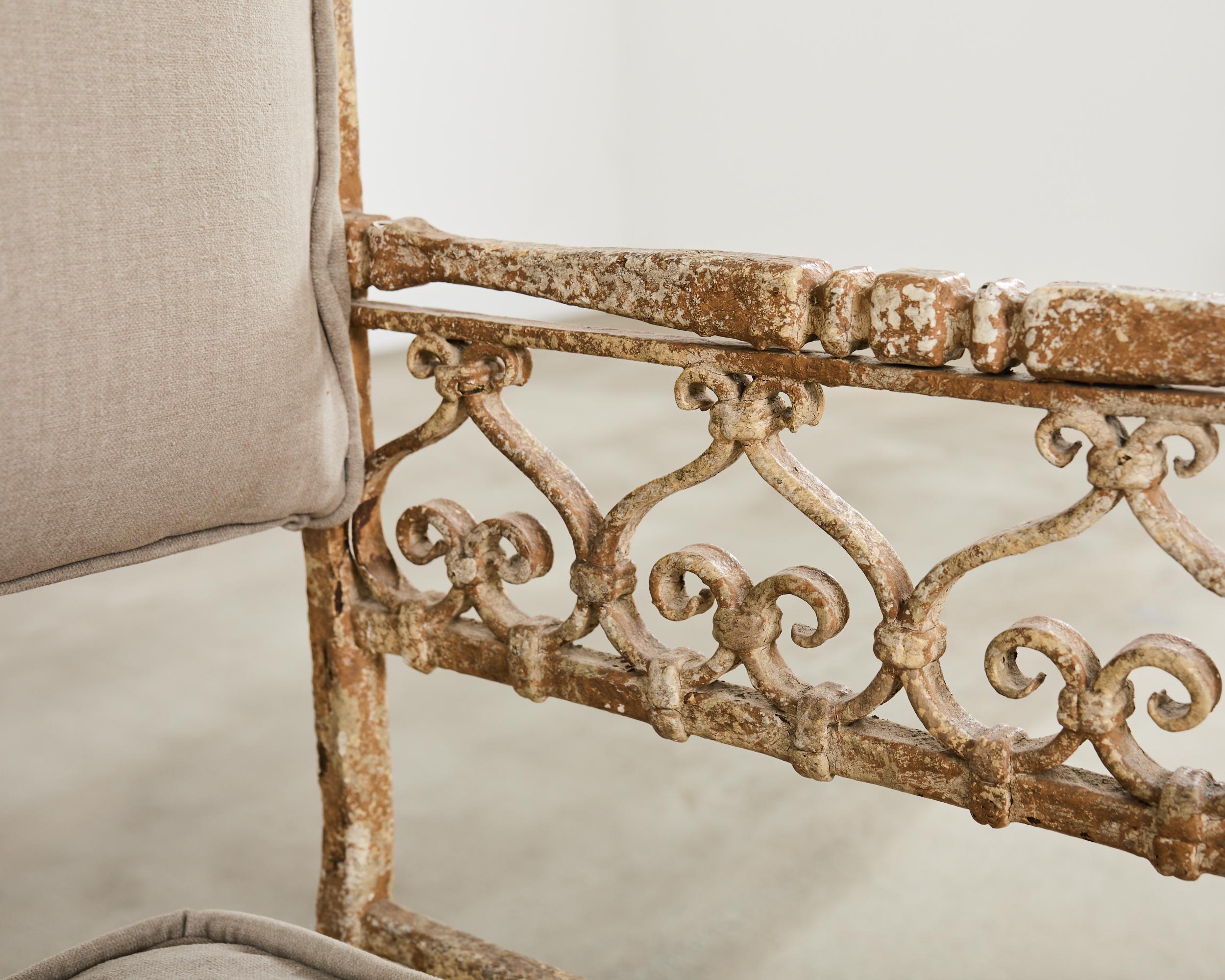 French Neoclassical Style Iron Curule Bench with Mace Finials For Sale 3