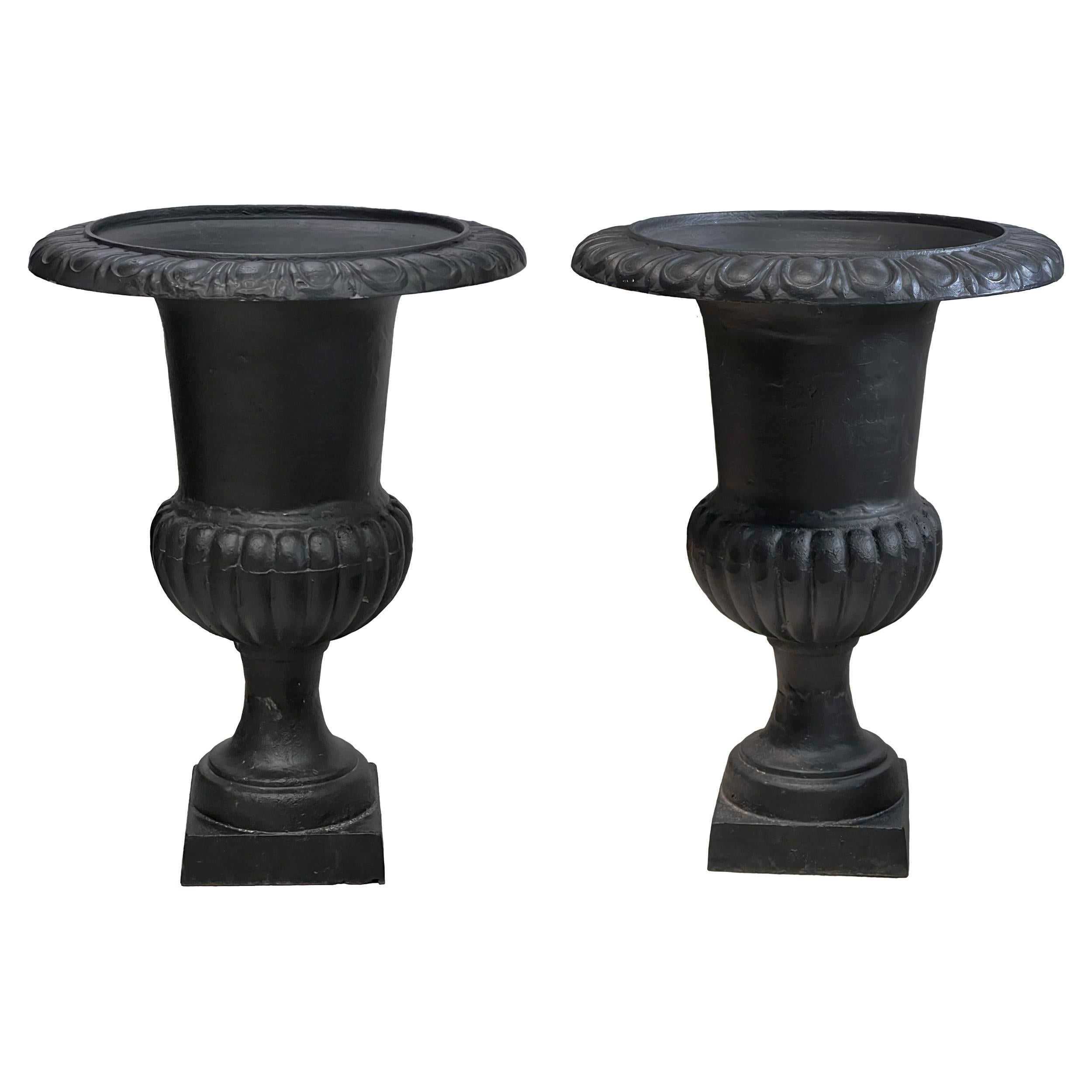 Unknown French Neoclassical-Style Large Cast Iron Garden Urns or Planters, Set of 2 For Sale