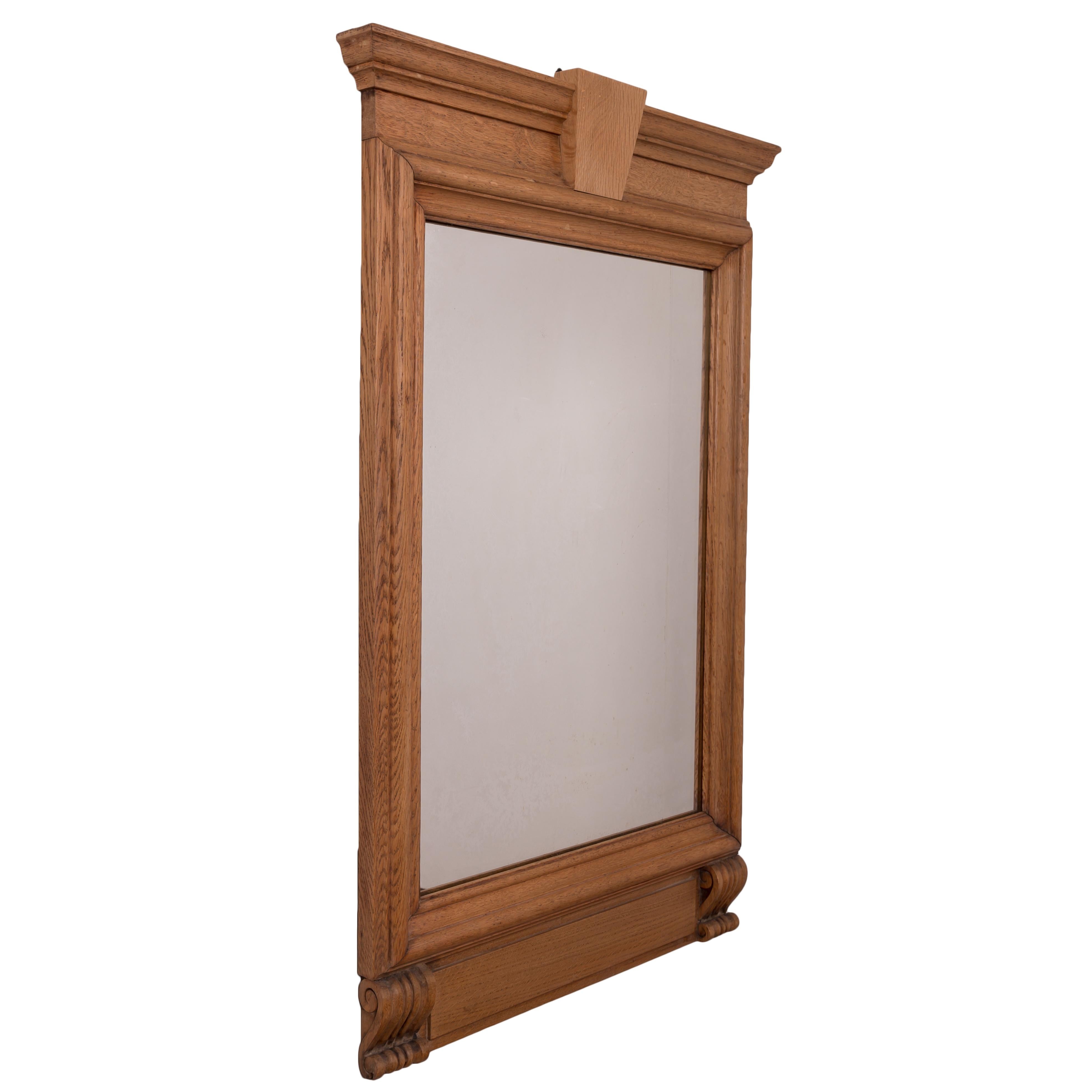 French Neoclassical Style Limed Oak Trumeau Mirrors, 19th Century - A Pair In Good Condition For Sale In Savannah, GA