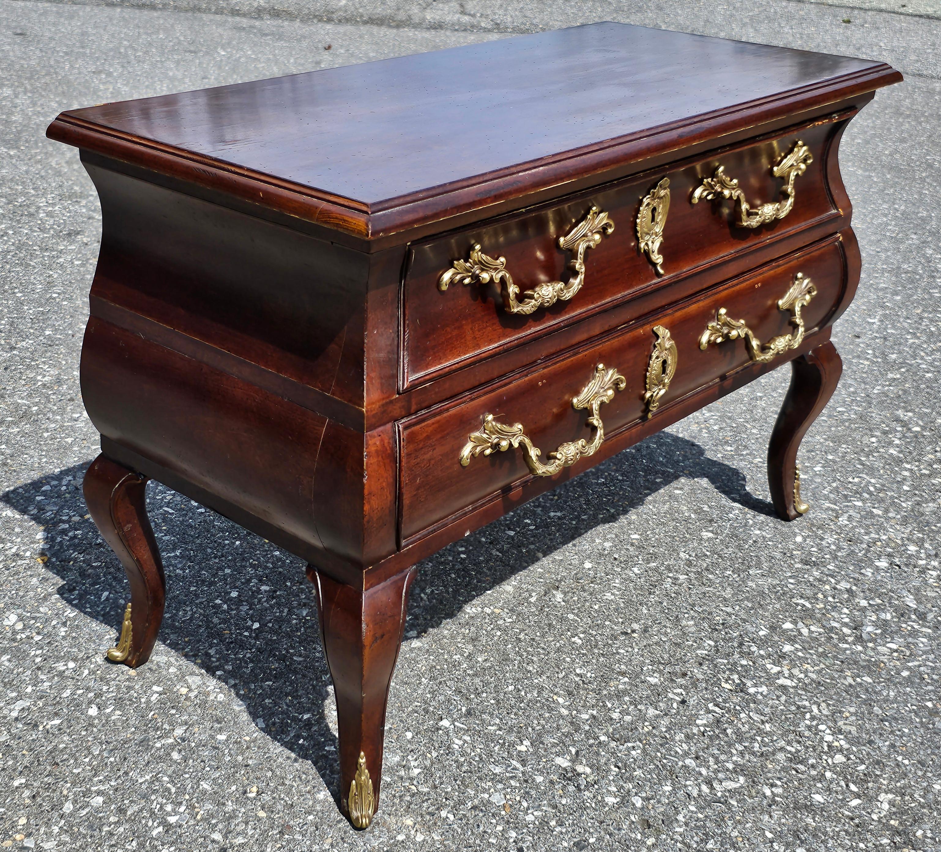 20th Century French Neoclassical Style Mahogany Brass Mounted Low Chest / Commode For Sale