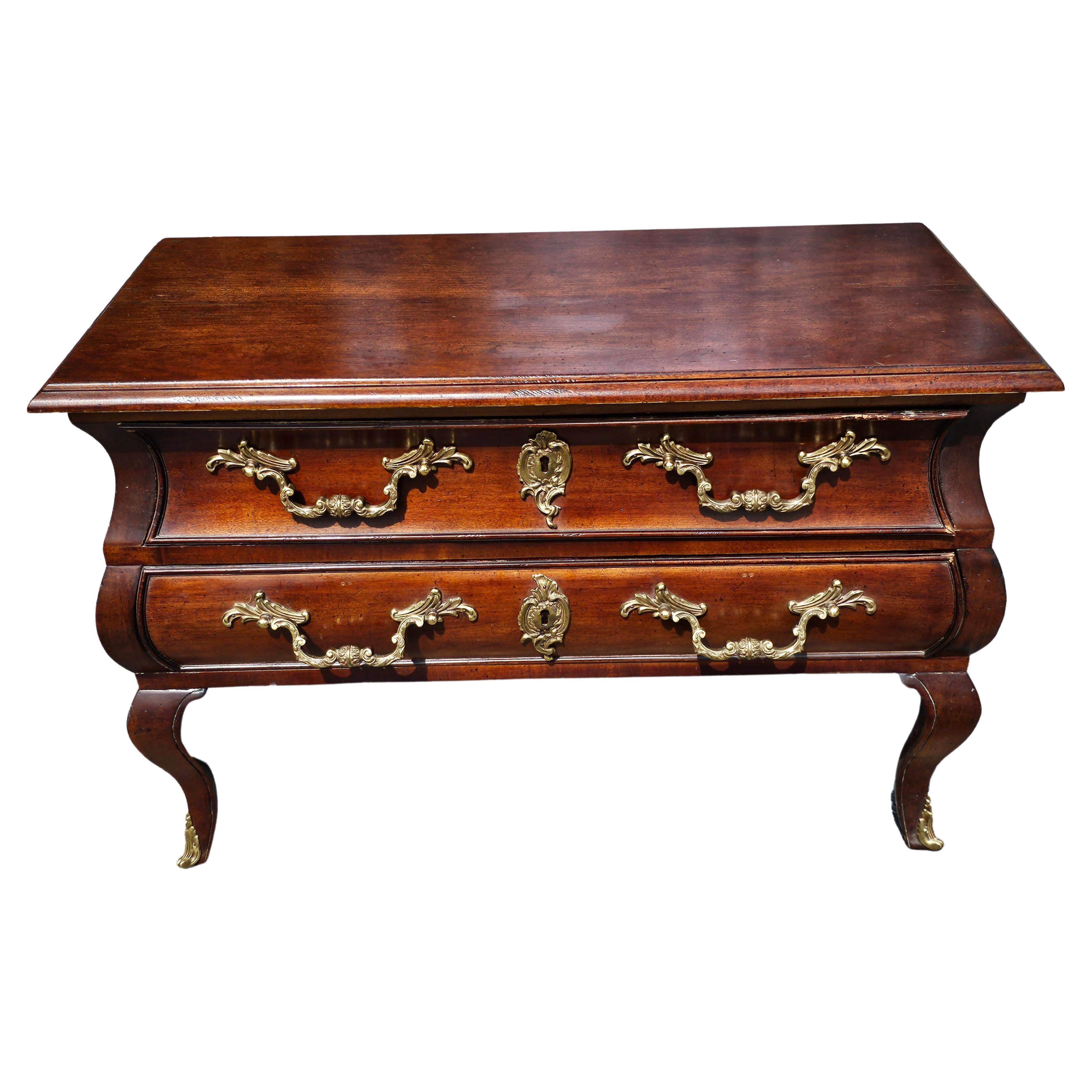 French Neoclassical Style Mahogany Brass Mounted Low Chest / Commode