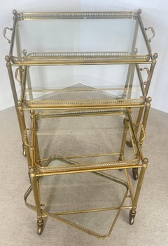French Neoclassical Style Nesting Bar Carts with Glass Shelves, Maison Jansen