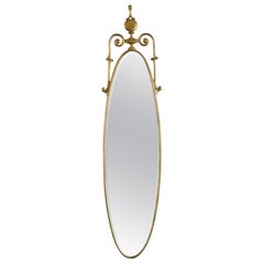 French Neoclassical Style Oval Brass Wall Mirror, Mid-20th Century
