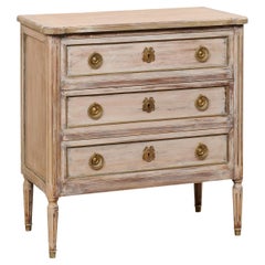 French Neoclassical-Style Painted Three-Drawer Commode, Brass Hardware & Feet