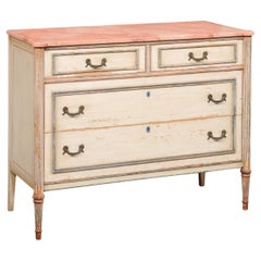 French Neoclassical Style Painted Wood Chest w/ Faux Marble Top