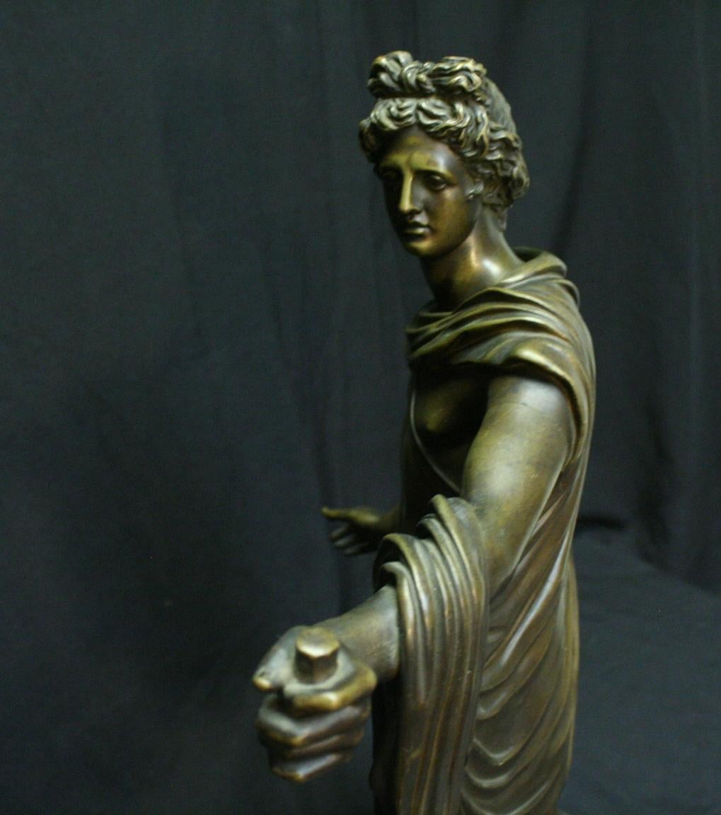 French Neoclassical Style Patinated Bronze, Apollo Belvedere 1