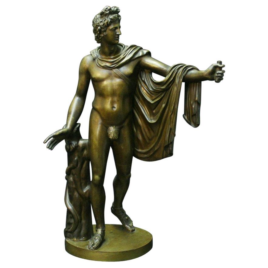 French Neoclassical Style Patinated Bronze, Apollo Belvedere