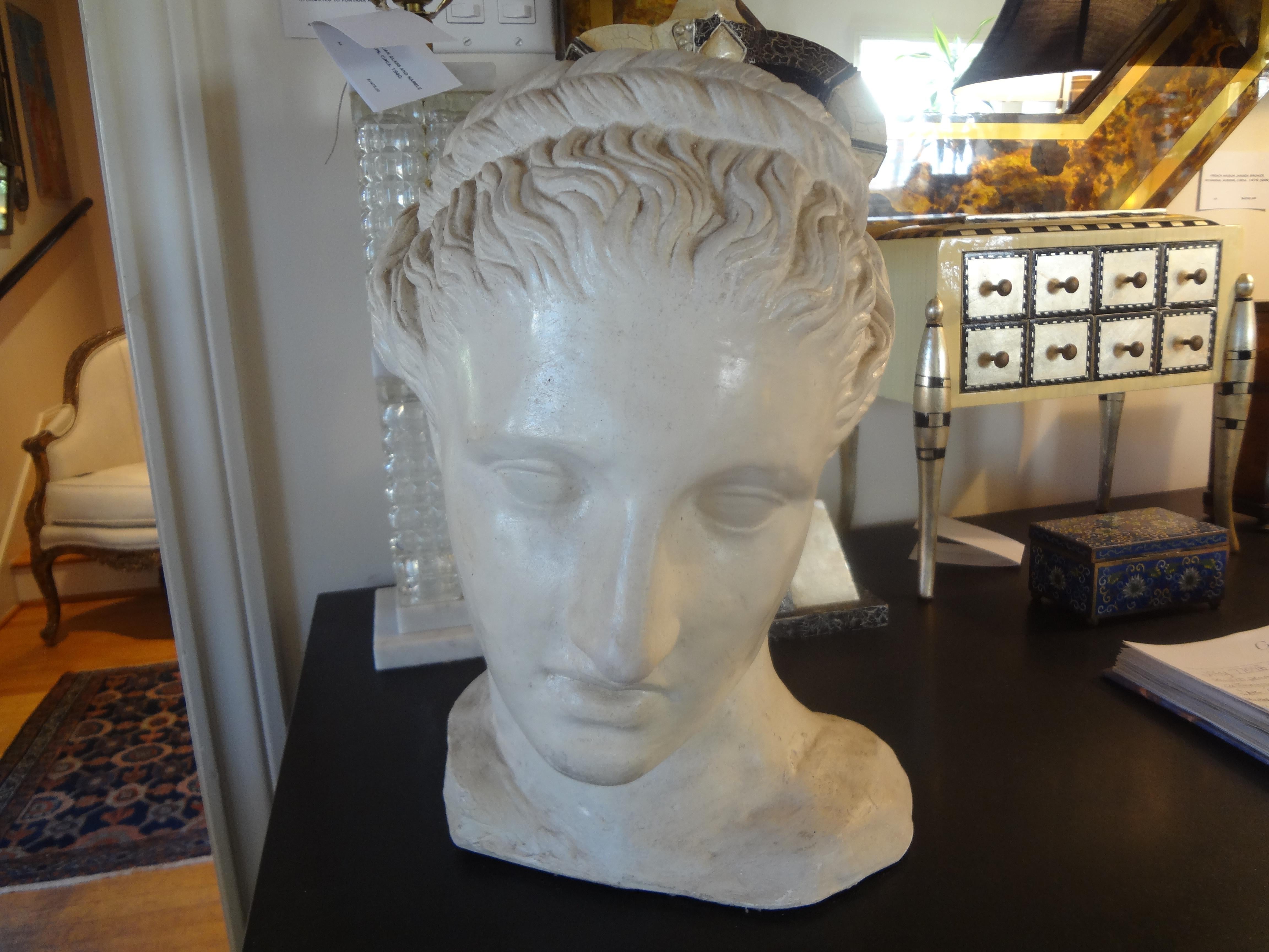 Stunning French Neoclassical style patinated plaster bust of a classical Greek.